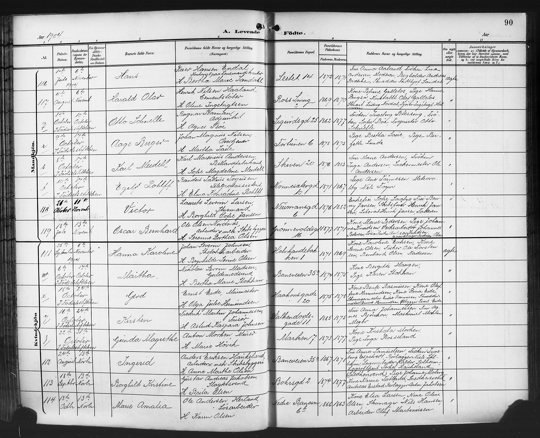 Domkirken sokneprestembete, AV/SAB-A-74801/H/Hab/L0017: Parish register (copy) no. B 10, 1900-1915, p. 90