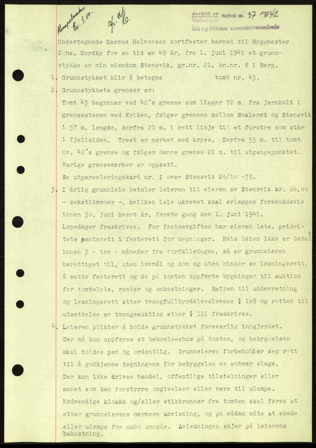 Idd og Marker sorenskriveri, AV/SAO-A-10283/G/Gb/Gbb/L0005: Mortgage book no. A5, 1941-1943, Diary no: : 37/1942