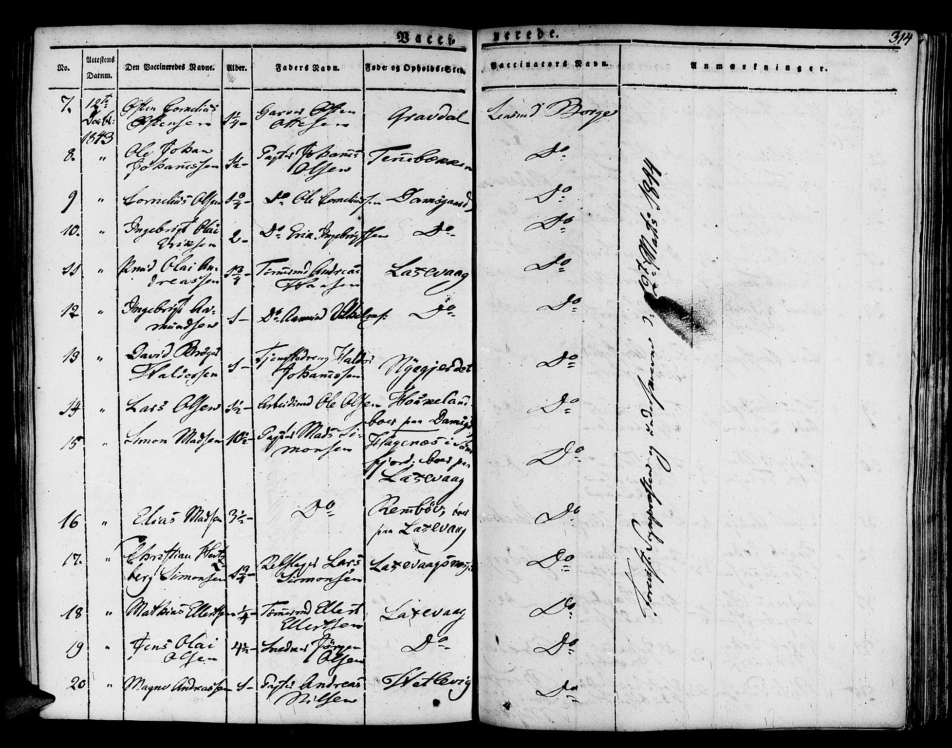 Askøy Sokneprestembete, SAB/A-74101/H/Ha/Haa/Haaa/L0004: Parish register (official) no. A 4, 1825-1845, p. 314