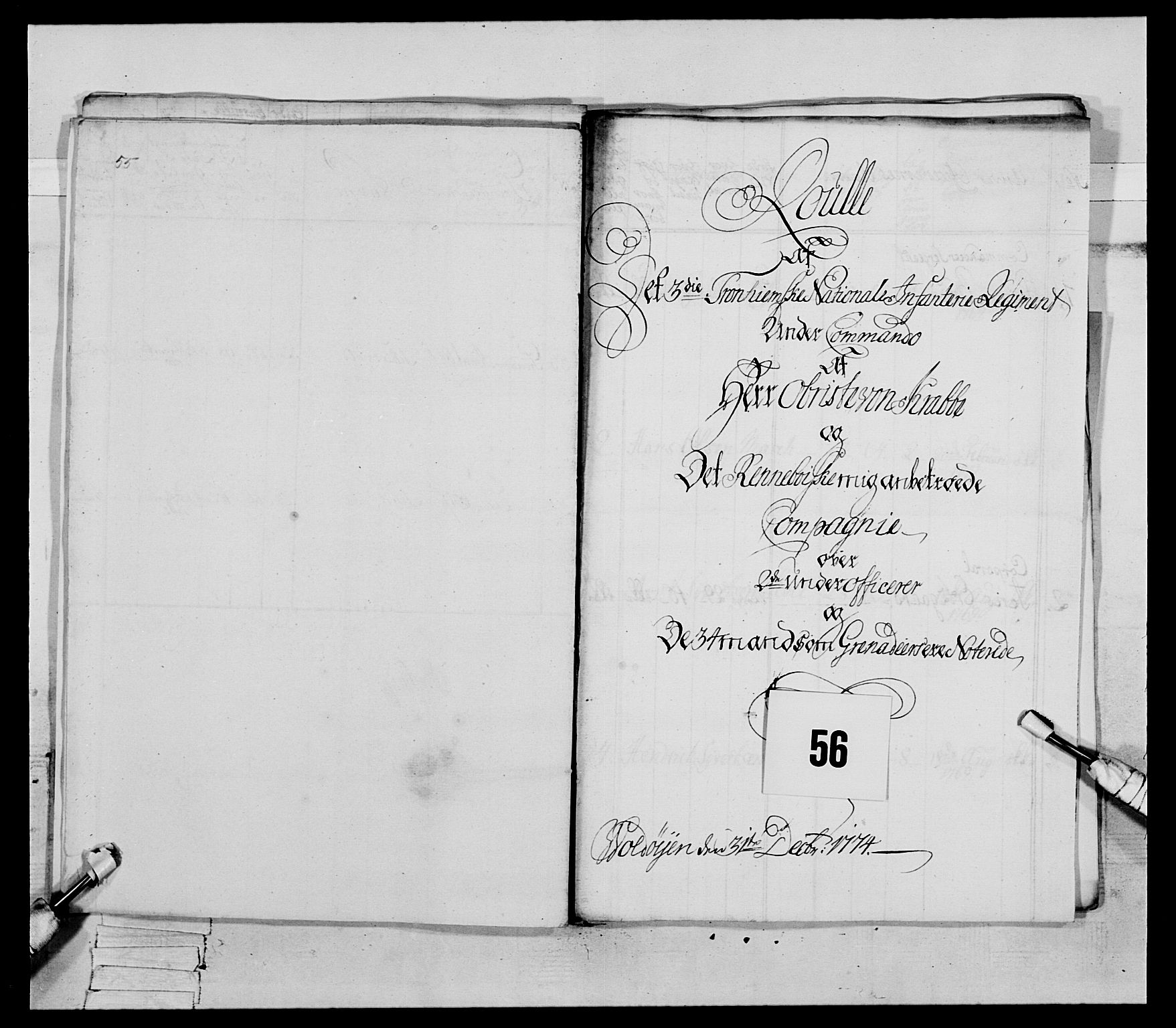 Generalitets- og kommissariatskollegiet, Det kongelige norske kommissariatskollegium, RA/EA-5420/E/Eh/L0085: 3. Trondheimske nasjonale infanteriregiment, 1773-1775, p. 353