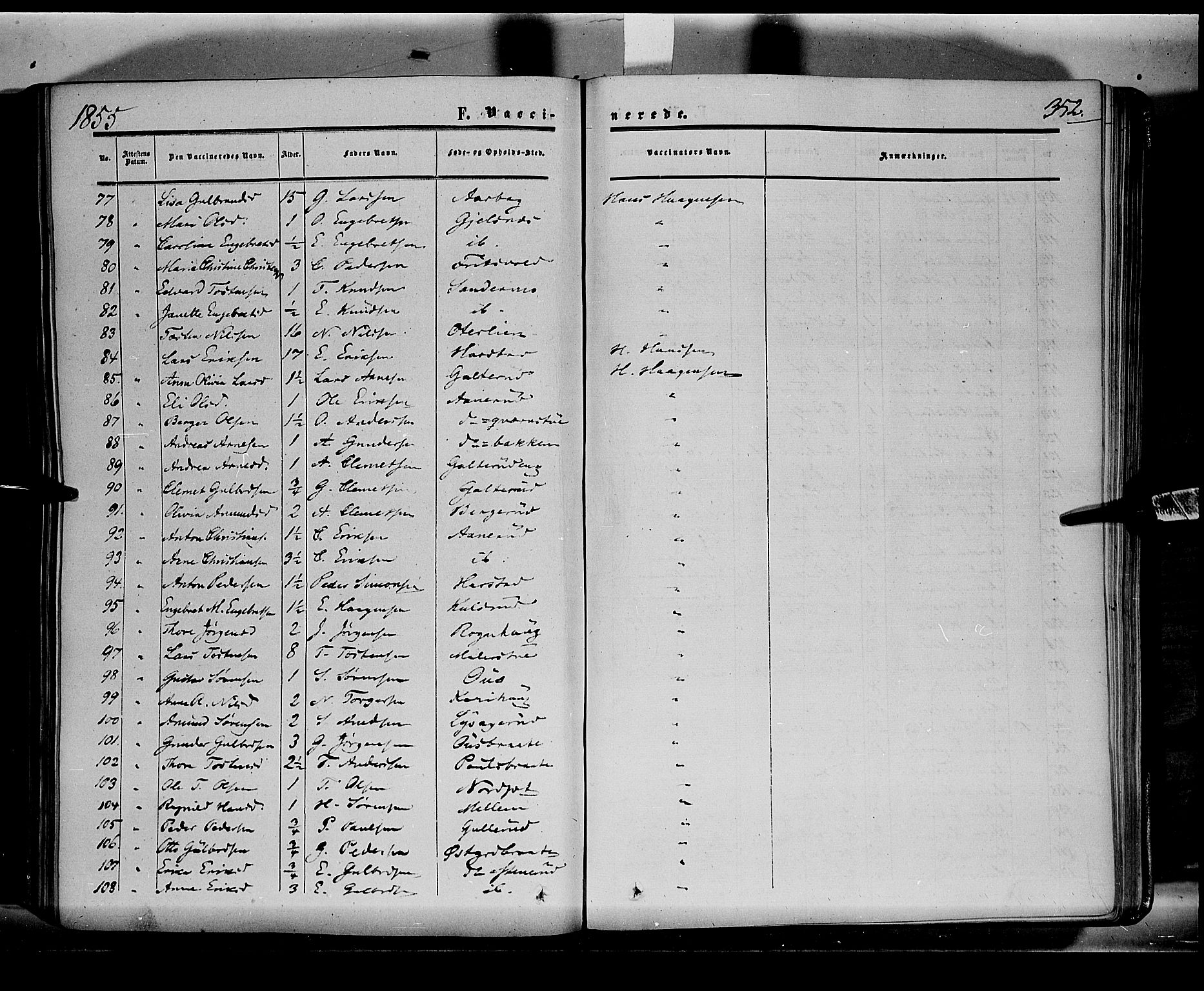 Sør-Odal prestekontor, AV/SAH-PREST-030/H/Ha/Haa/L0001: Parish register (official) no. 1, 1849-1859, p. 352