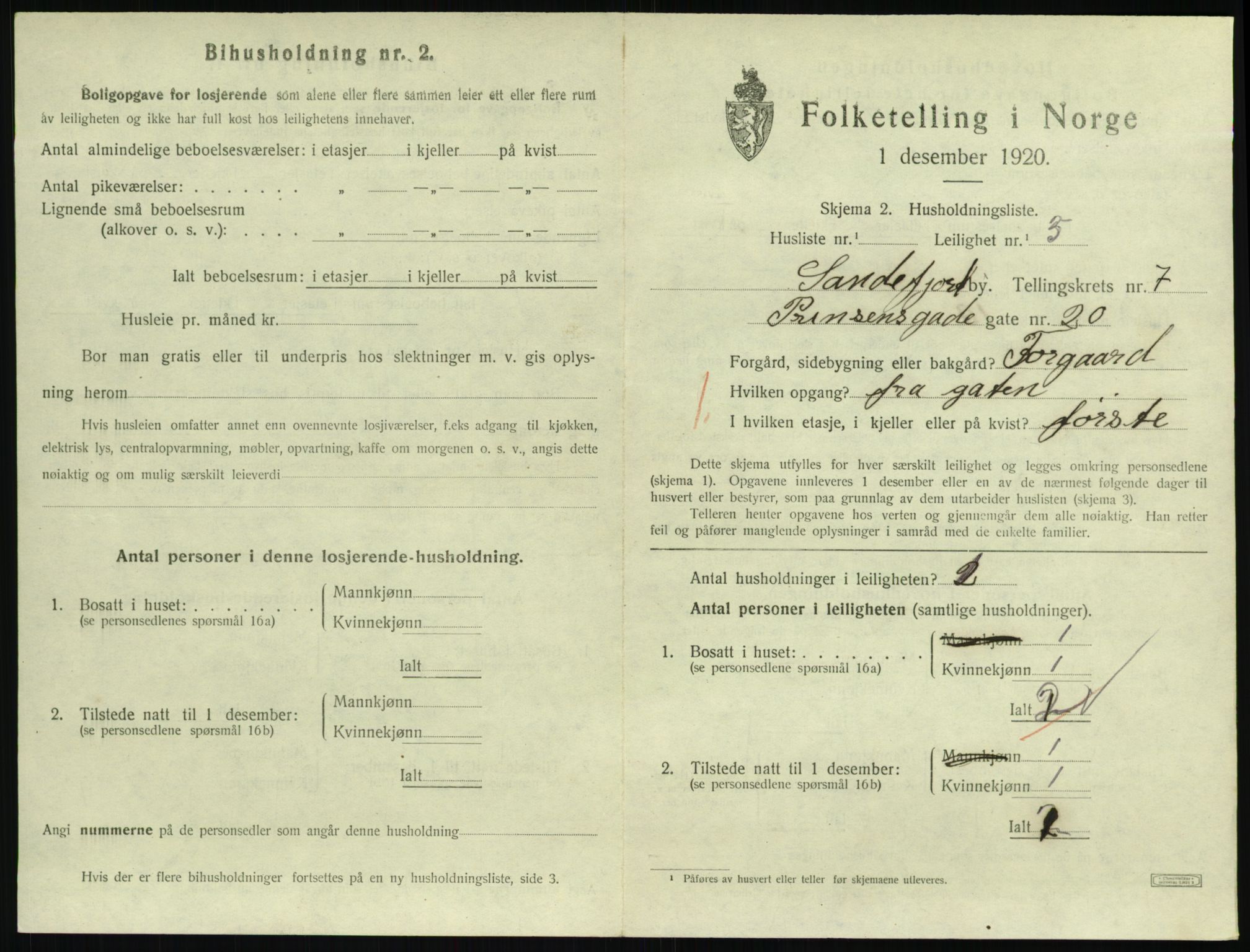 SAKO, 1920 census for Sandefjord, 1920, p. 3036