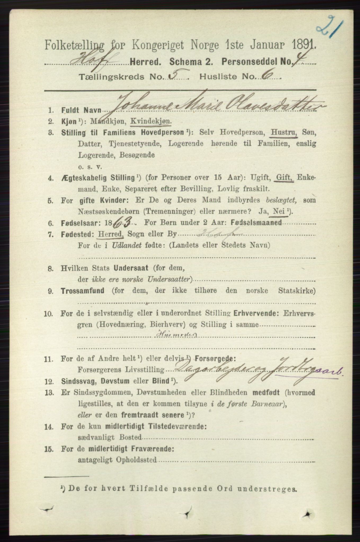 RA, 1891 census for 0714 Hof, 1891, p. 1522