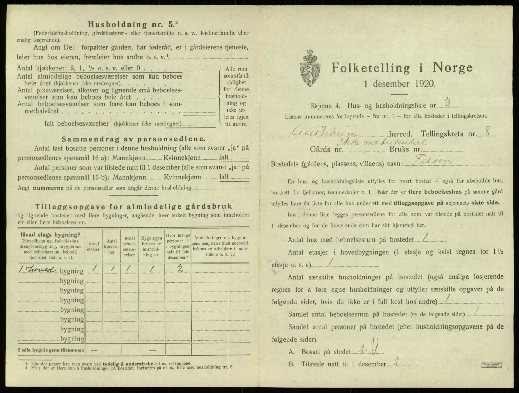 SAB, 1920 census for Austrheim, 1920, p. 388