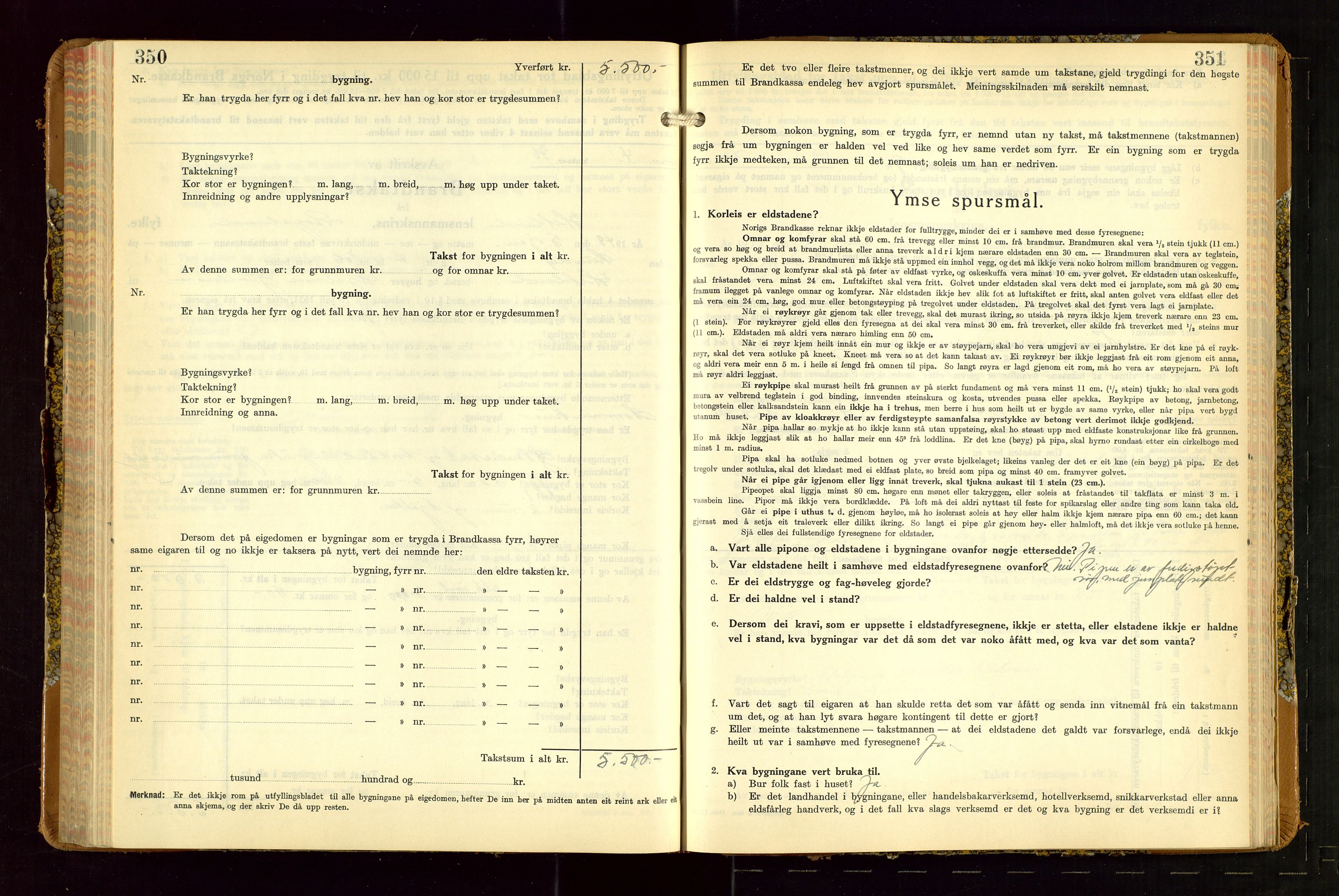 Hetland lensmannskontor, AV/SAST-A-100101/Gob/L0007: "Brandtakstbok", 1939-1949, p. 350-351