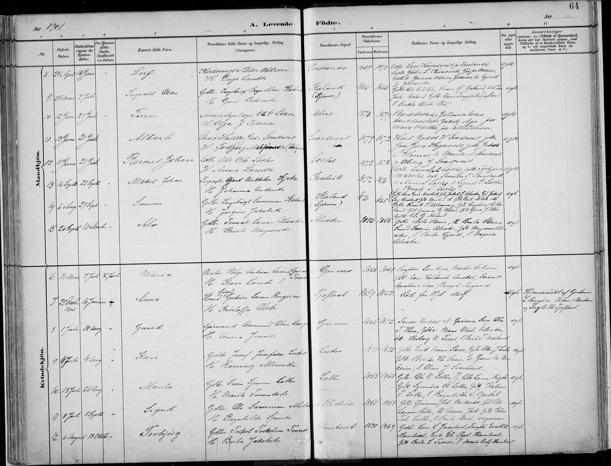 Ullensvang sokneprestembete, SAB/A-78701/H/Haa: Parish register (official) no. E  1, 1882-1921, p. 64