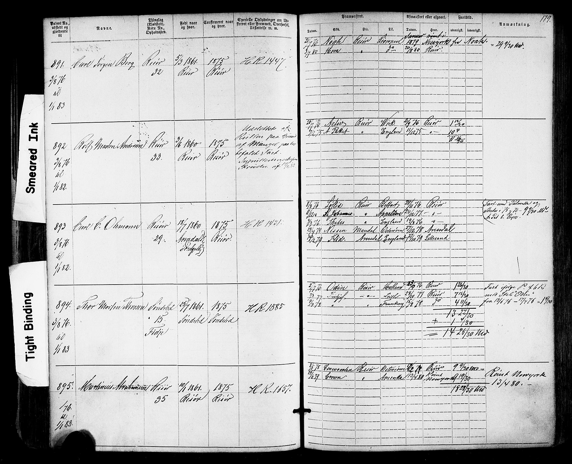 Risør mønstringskrets, SAK/2031-0010/F/Fa/L0003: Annotasjonsrulle nr 1-1913 med register, T-7, 1863-1899, p. 115
