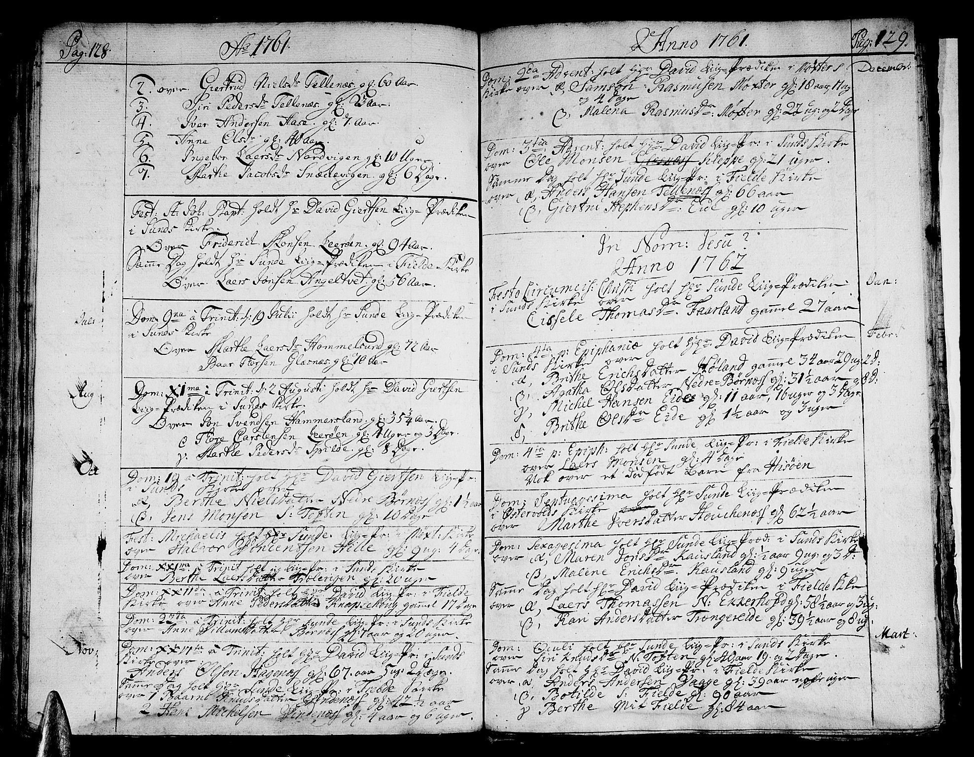 Sund sokneprestembete, AV/SAB-A-99930: Parish register (official) no. A 2, 1729-1769, p. 128-129