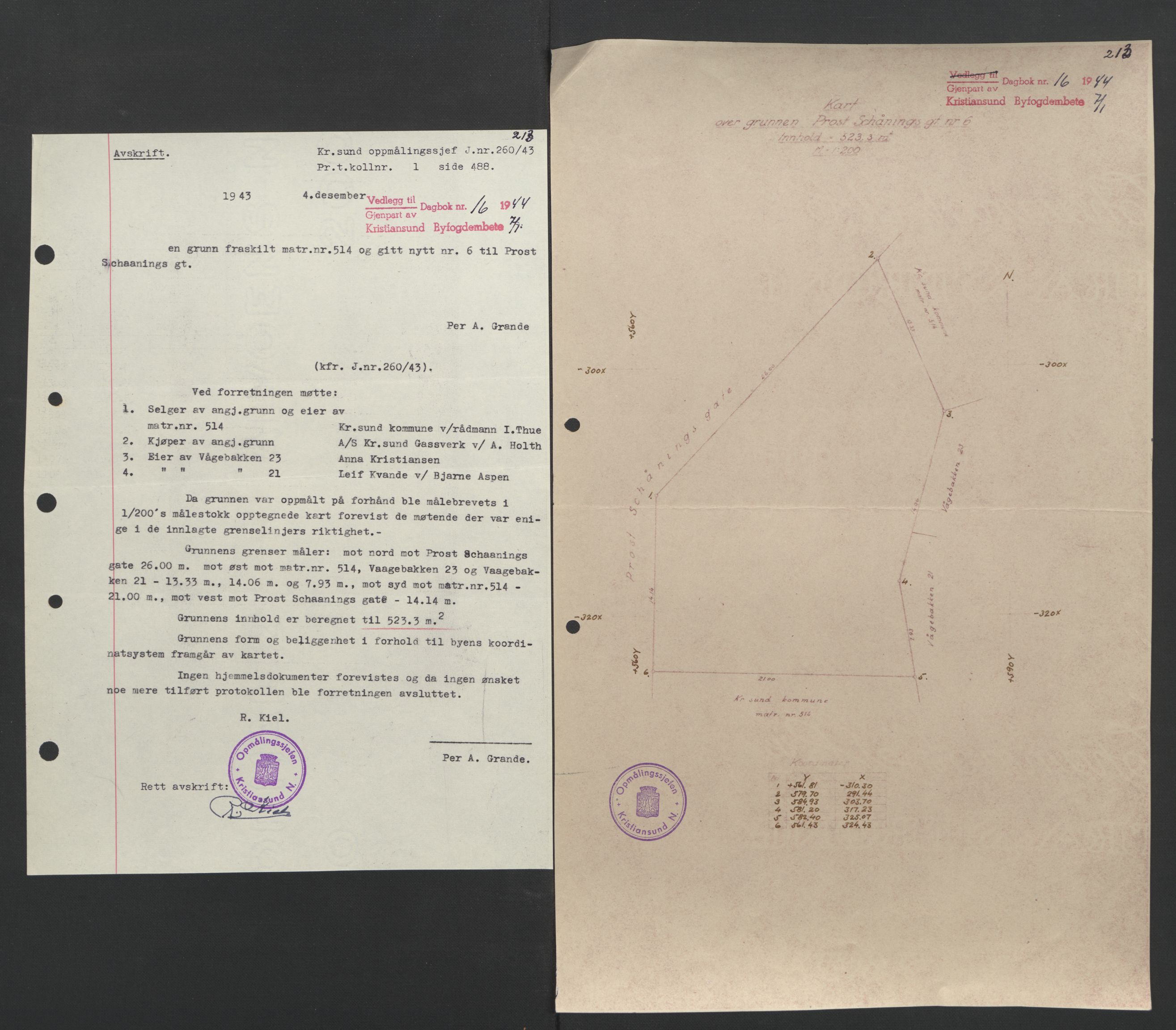 Kristiansund byfogd, AV/SAT-A-4587/A/27: Mortgage book no. 37, 1942-1945, Diary no: : 16/1944