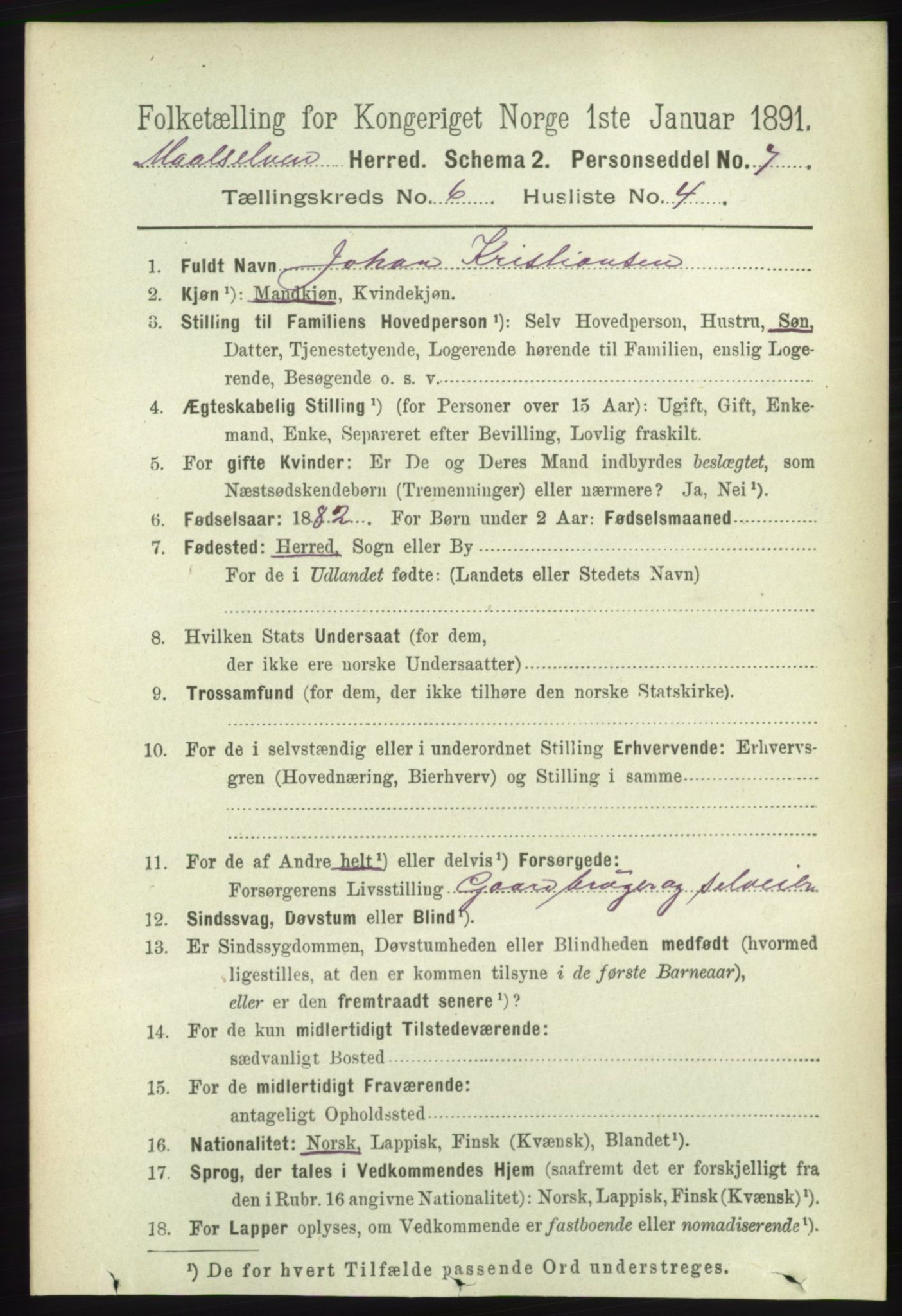RA, 1891 census for 1924 Målselv, 1891, p. 2066