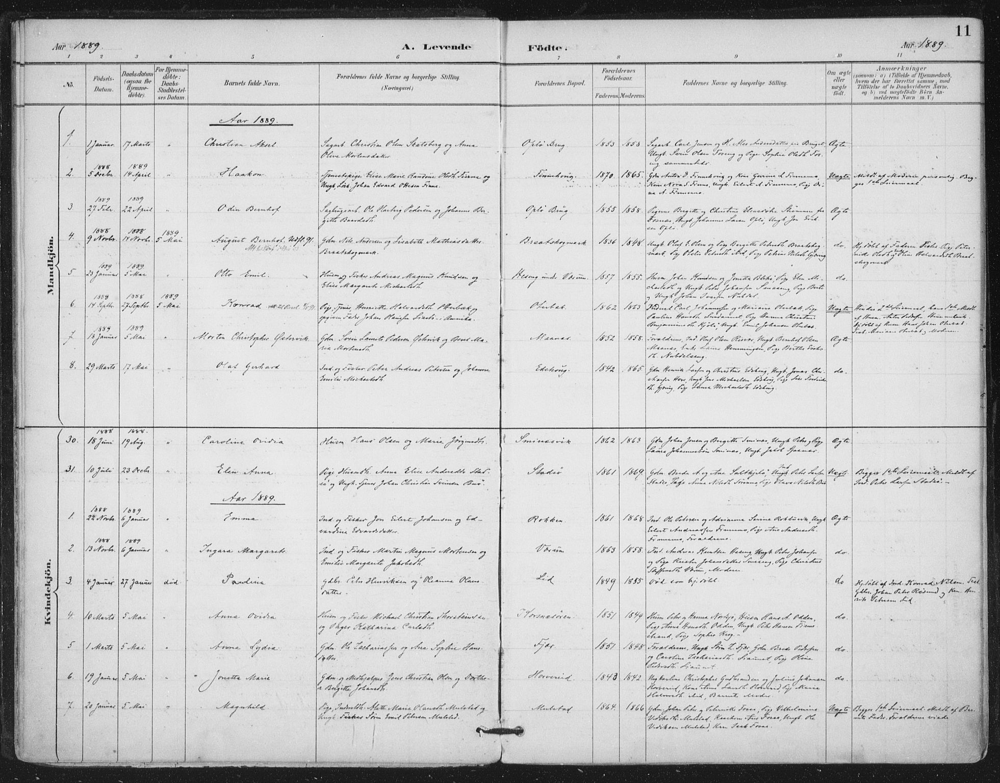 Ministerialprotokoller, klokkerbøker og fødselsregistre - Nord-Trøndelag, SAT/A-1458/780/L0644: Parish register (official) no. 780A08, 1886-1903, p. 11