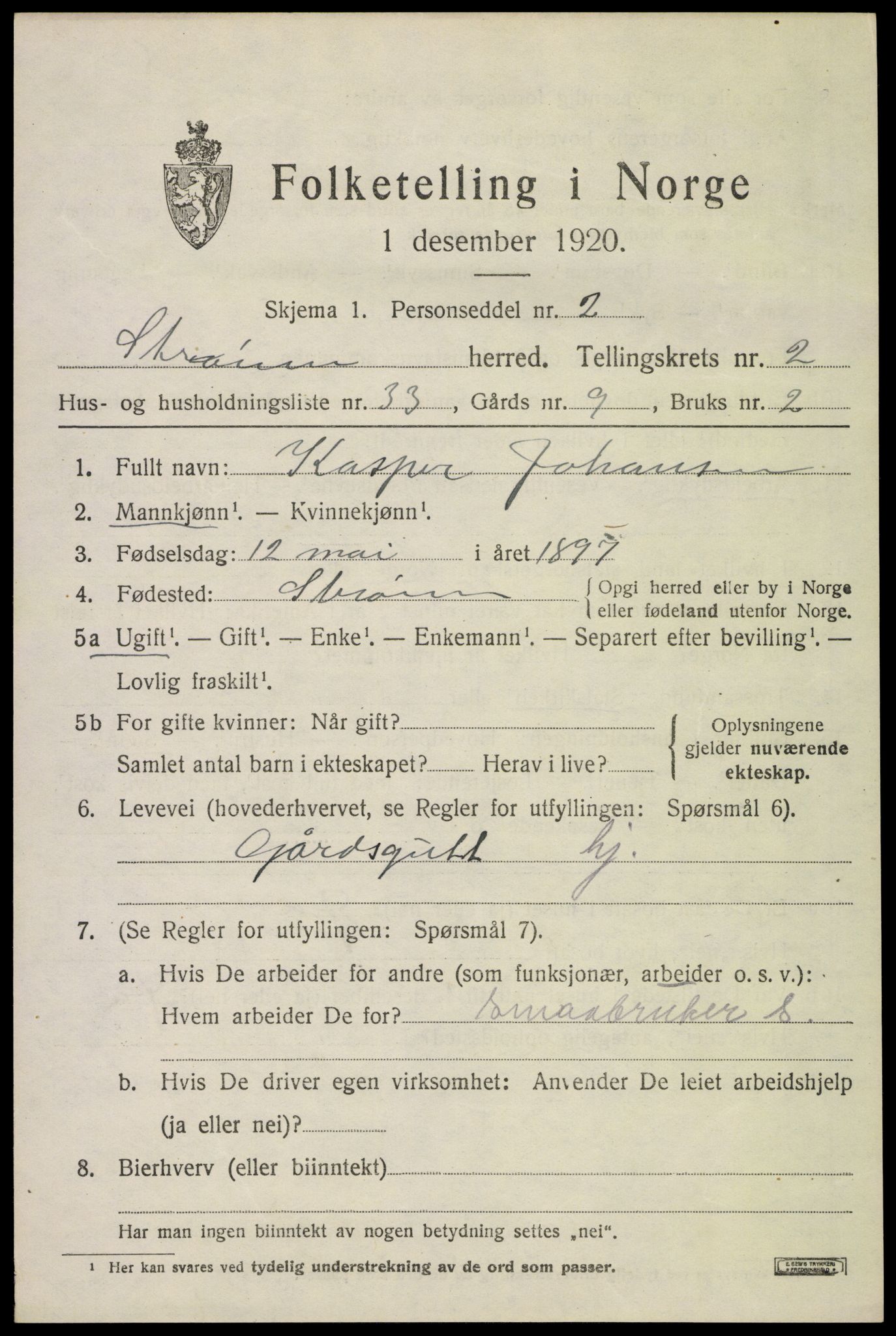 SAKO, 1920 census for Strømm, 1920, p. 1929