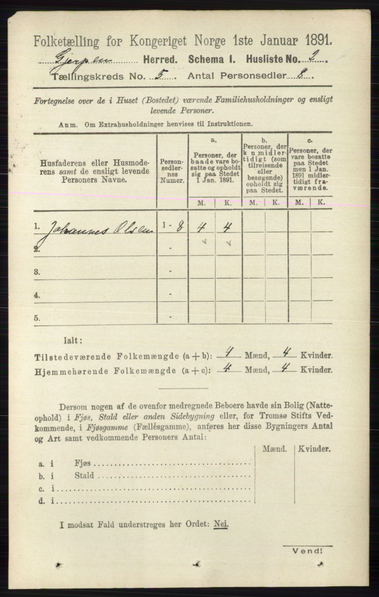 RA, 1891 census for 0812 Gjerpen, 1891, p. 2427