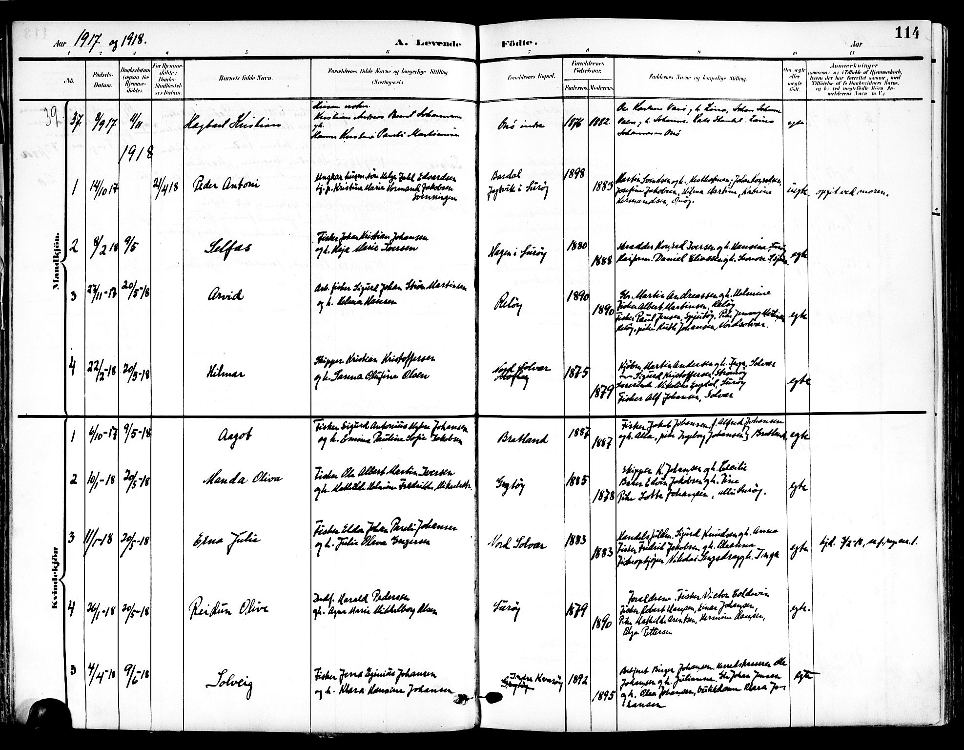 Ministerialprotokoller, klokkerbøker og fødselsregistre - Nordland, SAT/A-1459/839/L0569: Parish register (official) no. 839A06, 1903-1922, p. 114