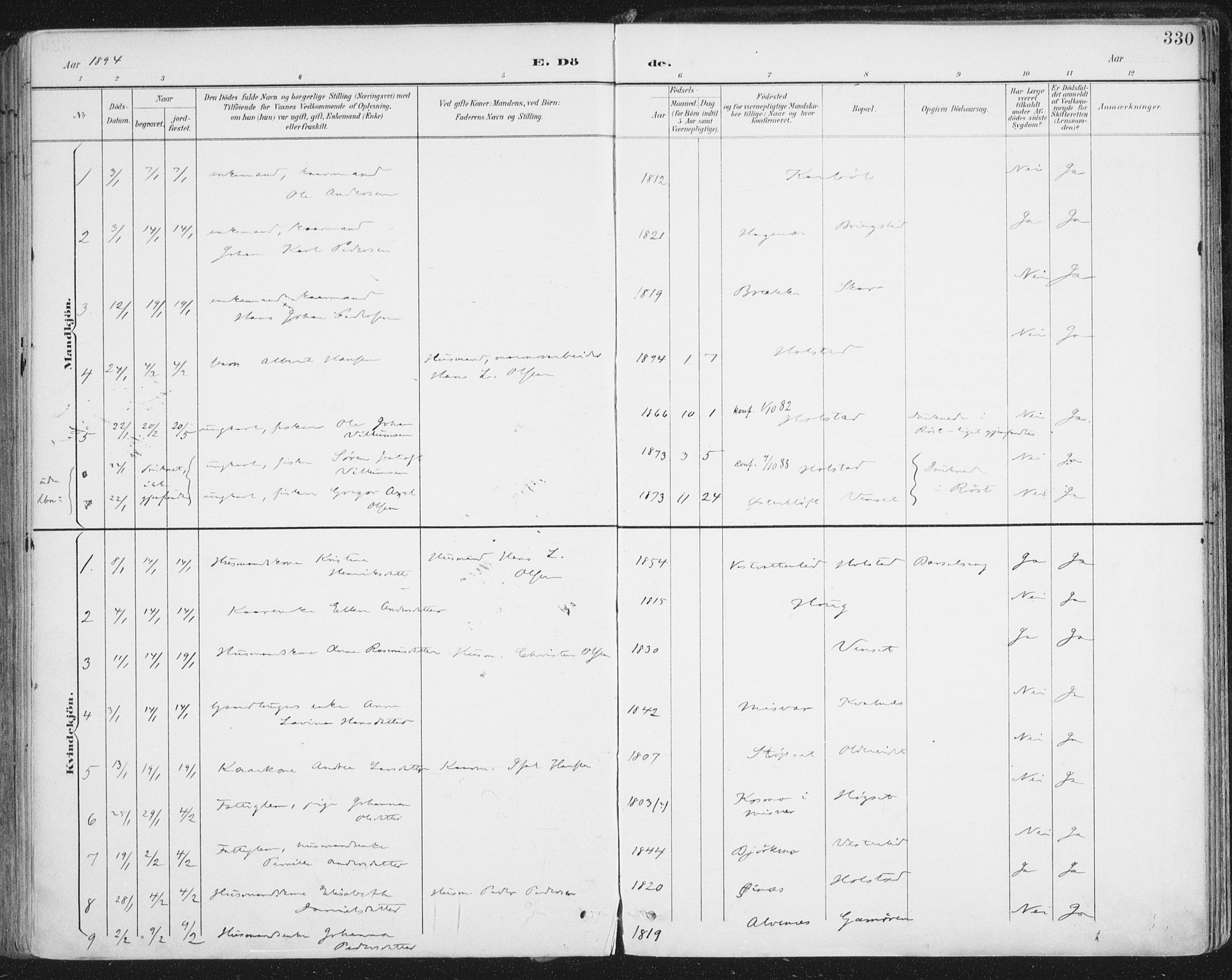 Ministerialprotokoller, klokkerbøker og fødselsregistre - Nordland, AV/SAT-A-1459/852/L0741: Parish register (official) no. 852A11, 1894-1917, p. 330