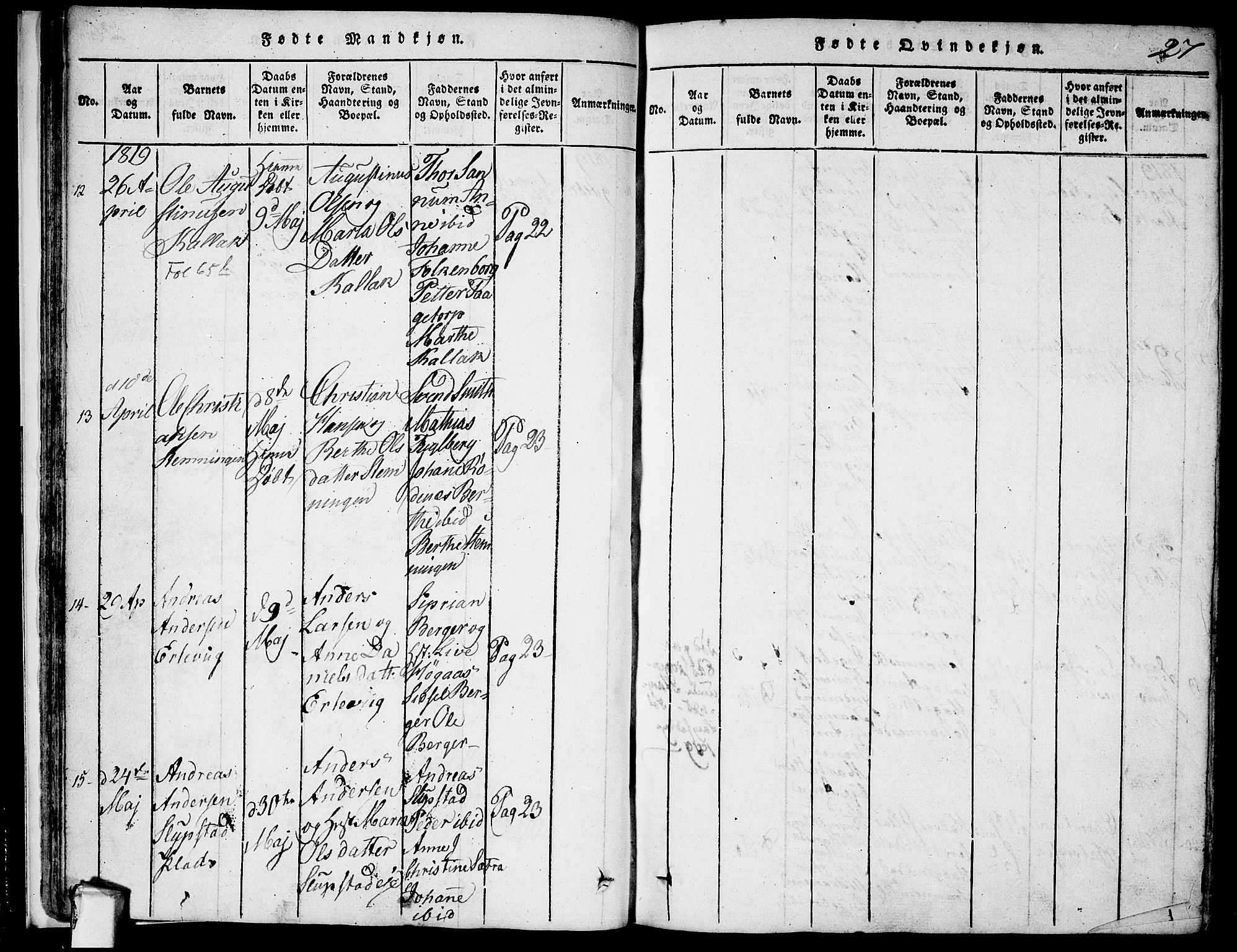 Rødenes prestekontor Kirkebøker, AV/SAO-A-2005/F/Fa/L0004: Parish register (official) no. I 4, 1814-1838, p. 27