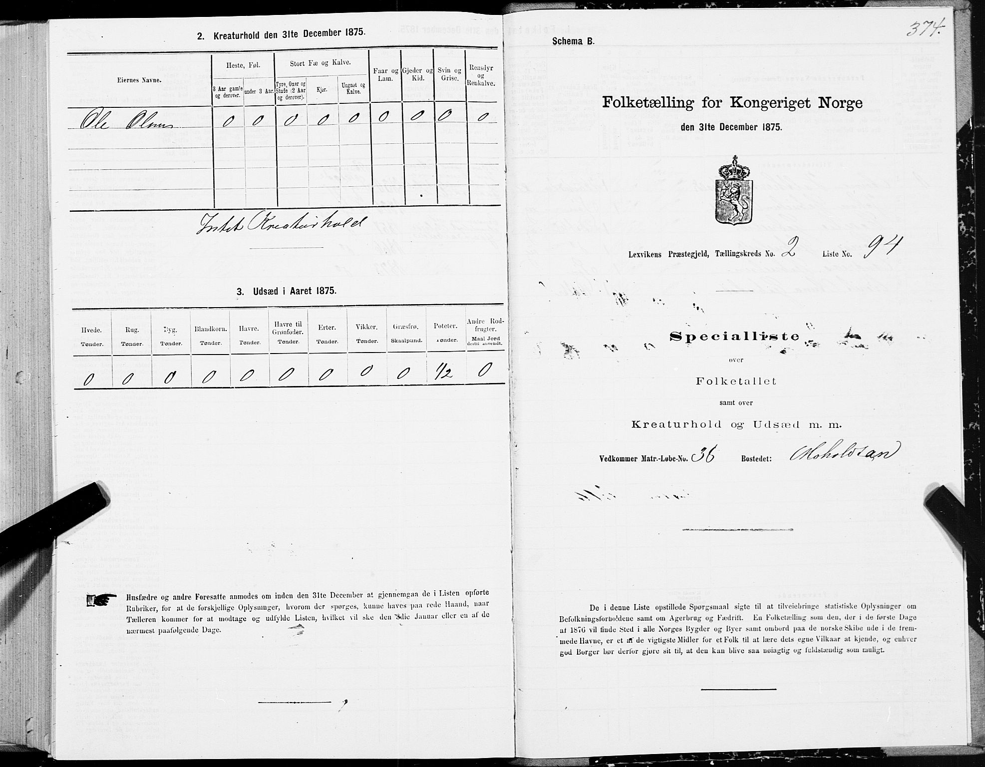 SAT, 1875 census for 1718P Leksvik, 1875, p. 1374