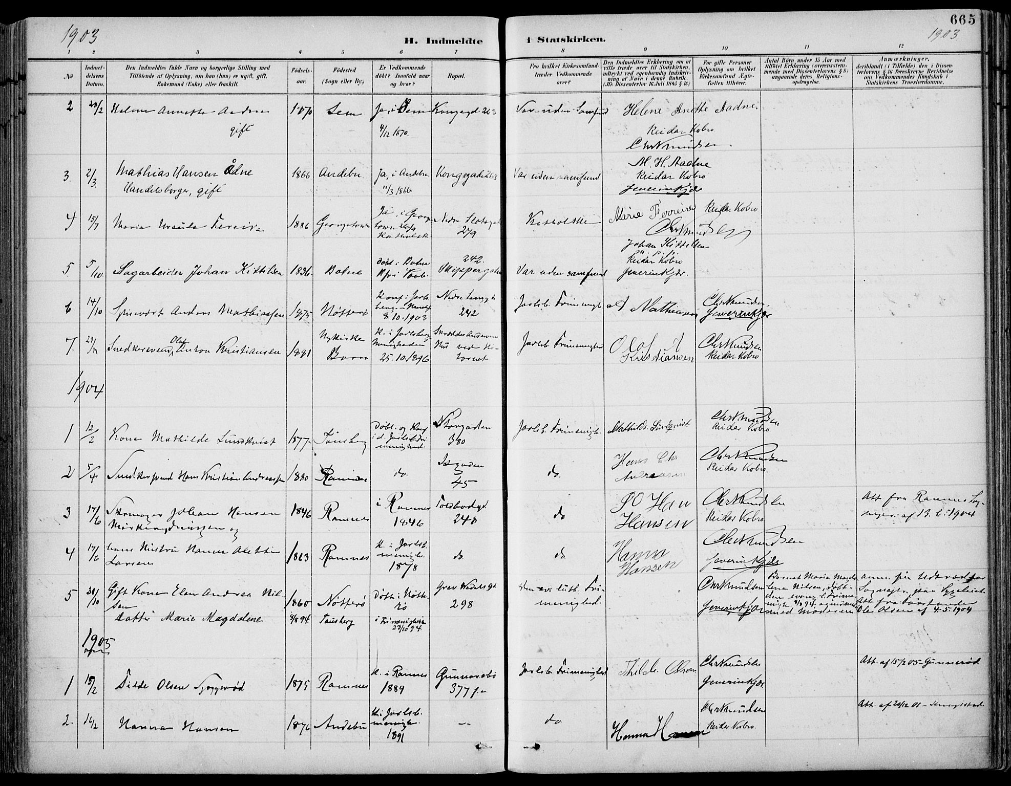 Tønsberg kirkebøker, AV/SAKO-A-330/F/Fa/L0013: Parish register (official) no. I 13, 1900-1913, p. 665