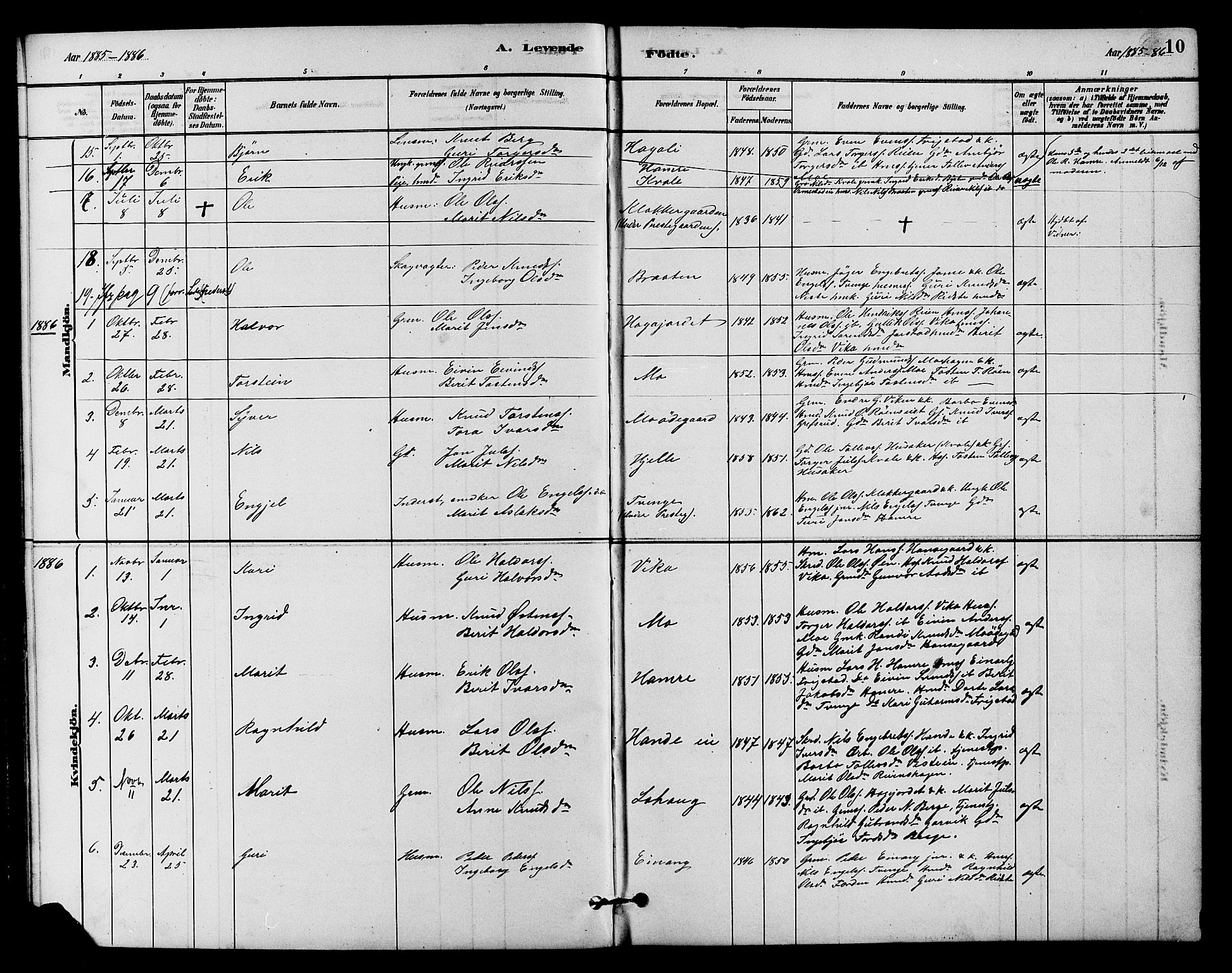 Vestre Slidre prestekontor, SAH/PREST-136/H/Ha/Hab/L0004: Parish register (copy) no. 4, 1881-1912, p. 10