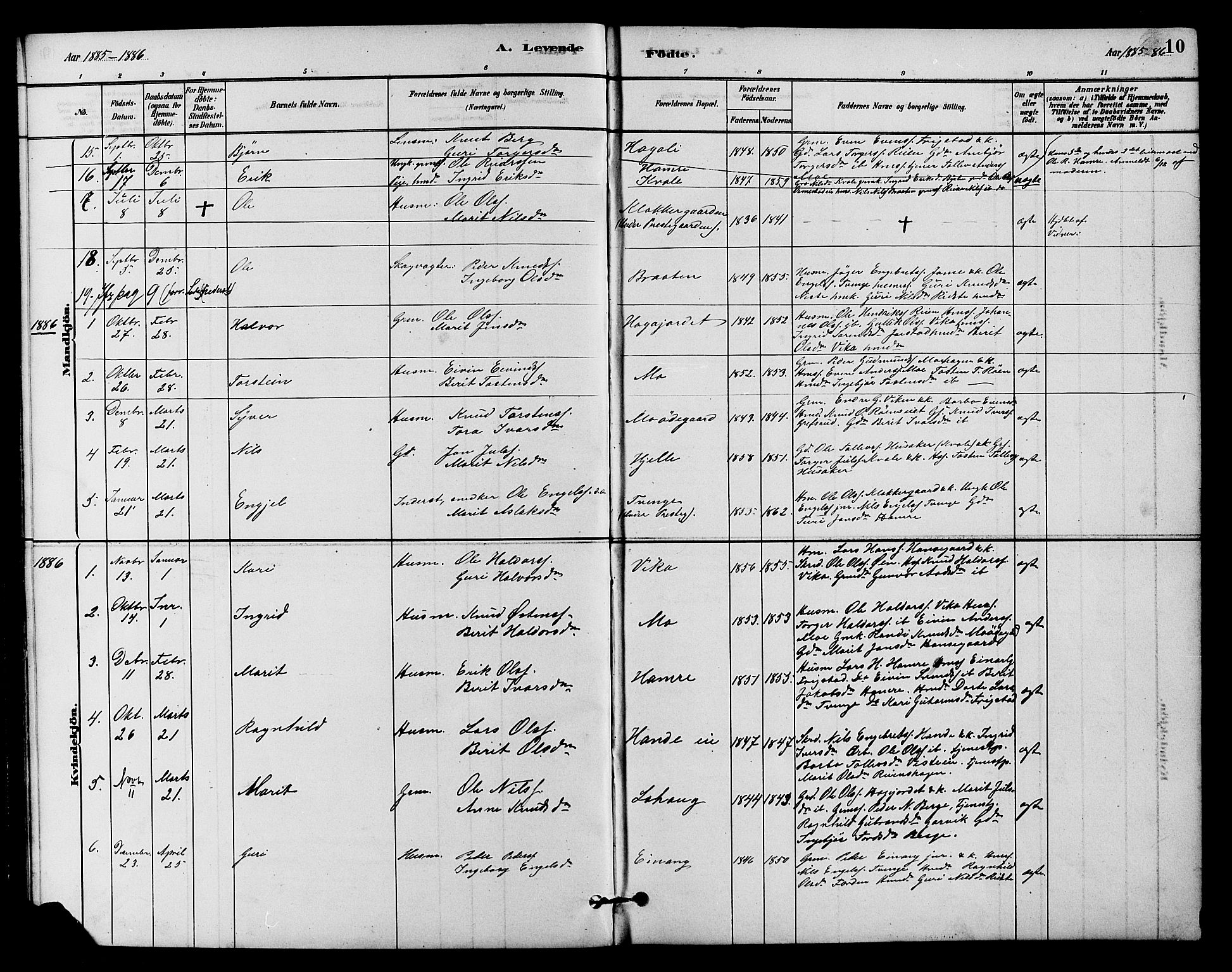 Vestre Slidre prestekontor, AV/SAH-PREST-136/H/Ha/Hab/L0004: Parish register (copy) no. 4, 1881-1912, p. 10