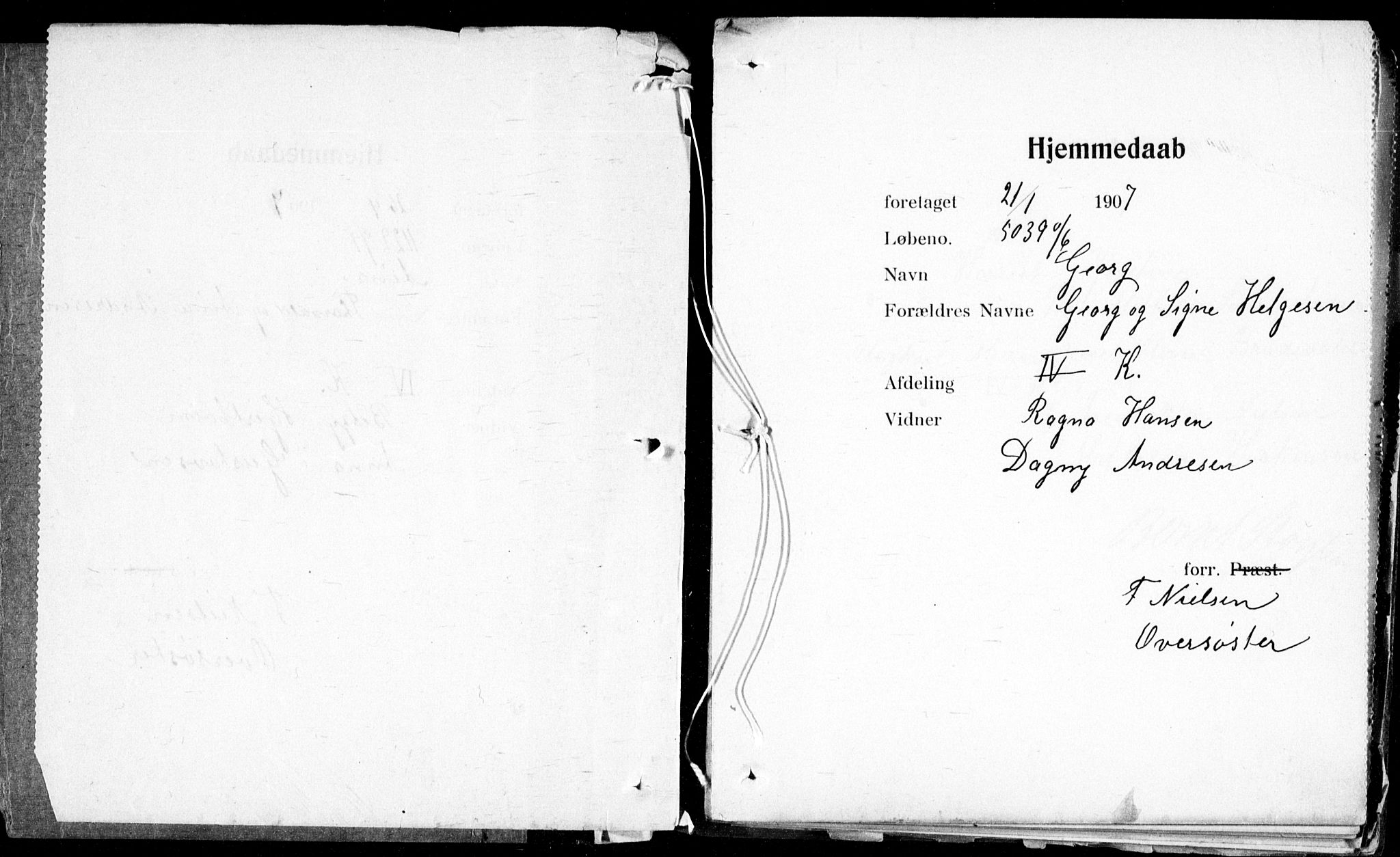 Ullevål sykehus prestekontor Kirkebøker, AV/SAO-A-10542a/K/Ka/L0002: Baptism register no. 2, 1907-1924