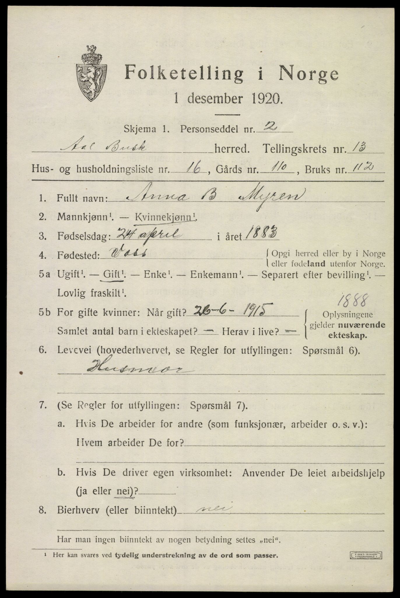 SAKO, 1920 census for Ål, 1920, p. 7418