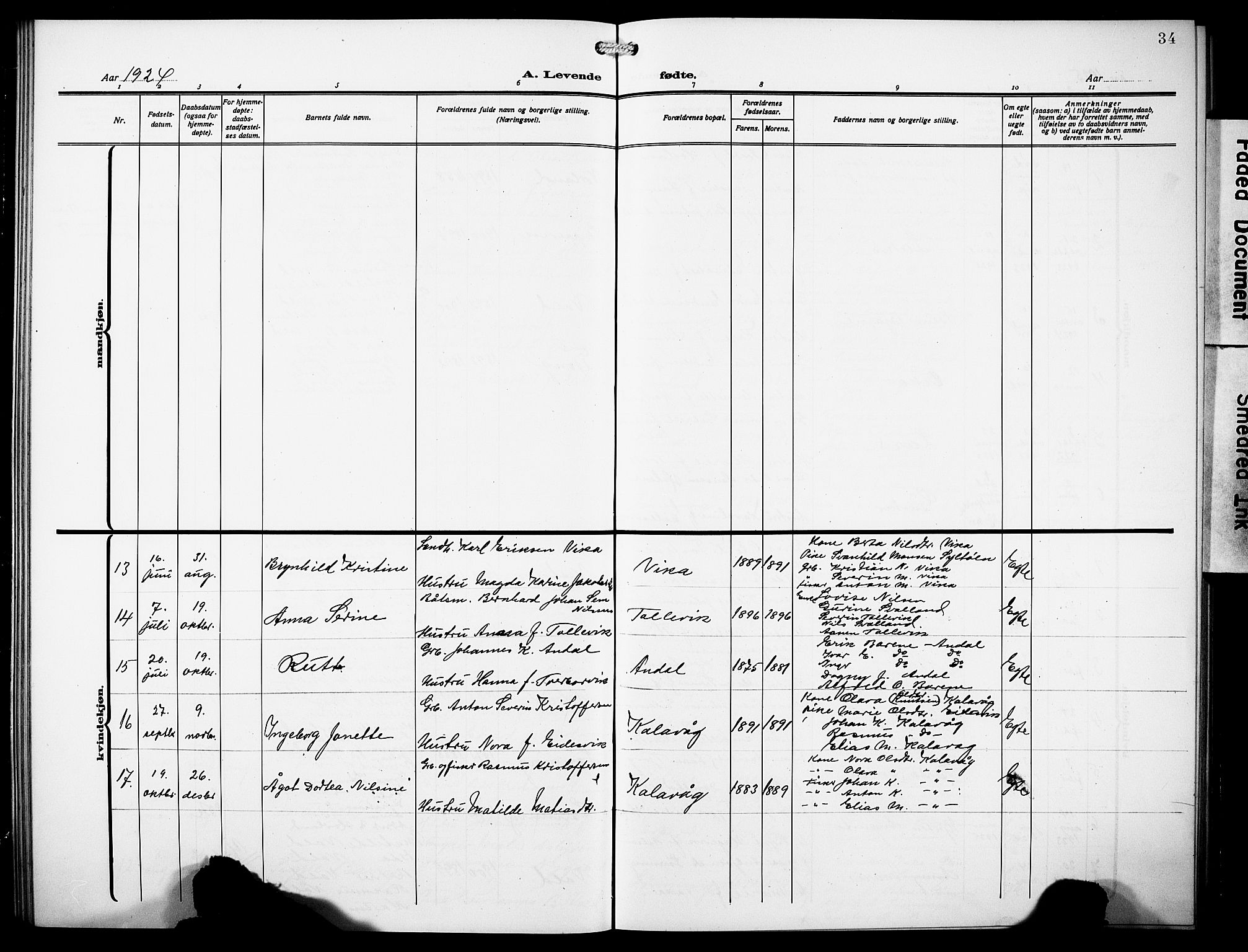 Finnås sokneprestembete, AV/SAB-A-99925/H/Ha/Hab/Habc/L0004: Parish register (copy) no. C 4, 1917-1931, p. 34