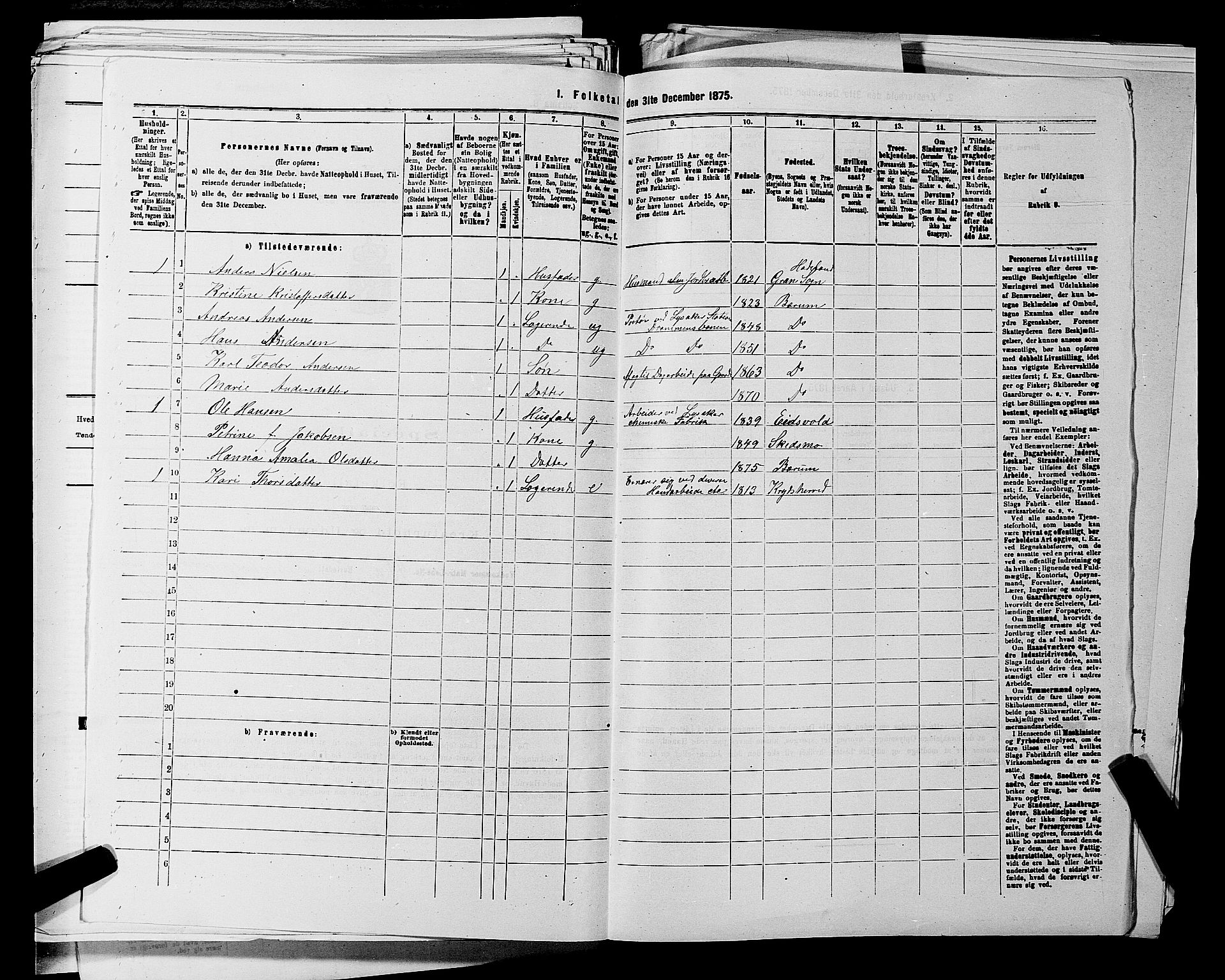 RA, 1875 census for 0220P Asker, 1875, p. 1652