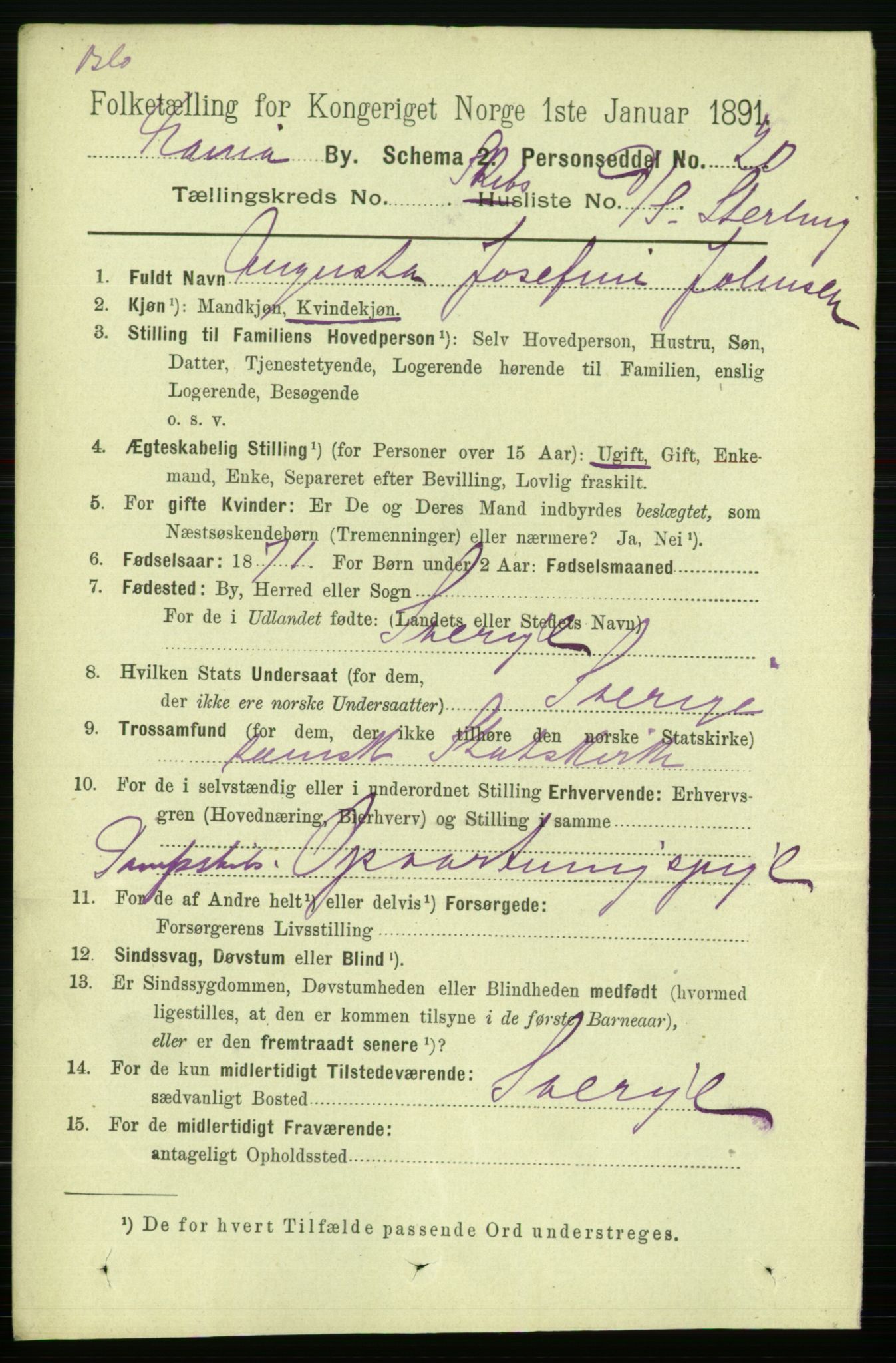 RA, 1891 census for 0301 Kristiania, 1891, p. 122800