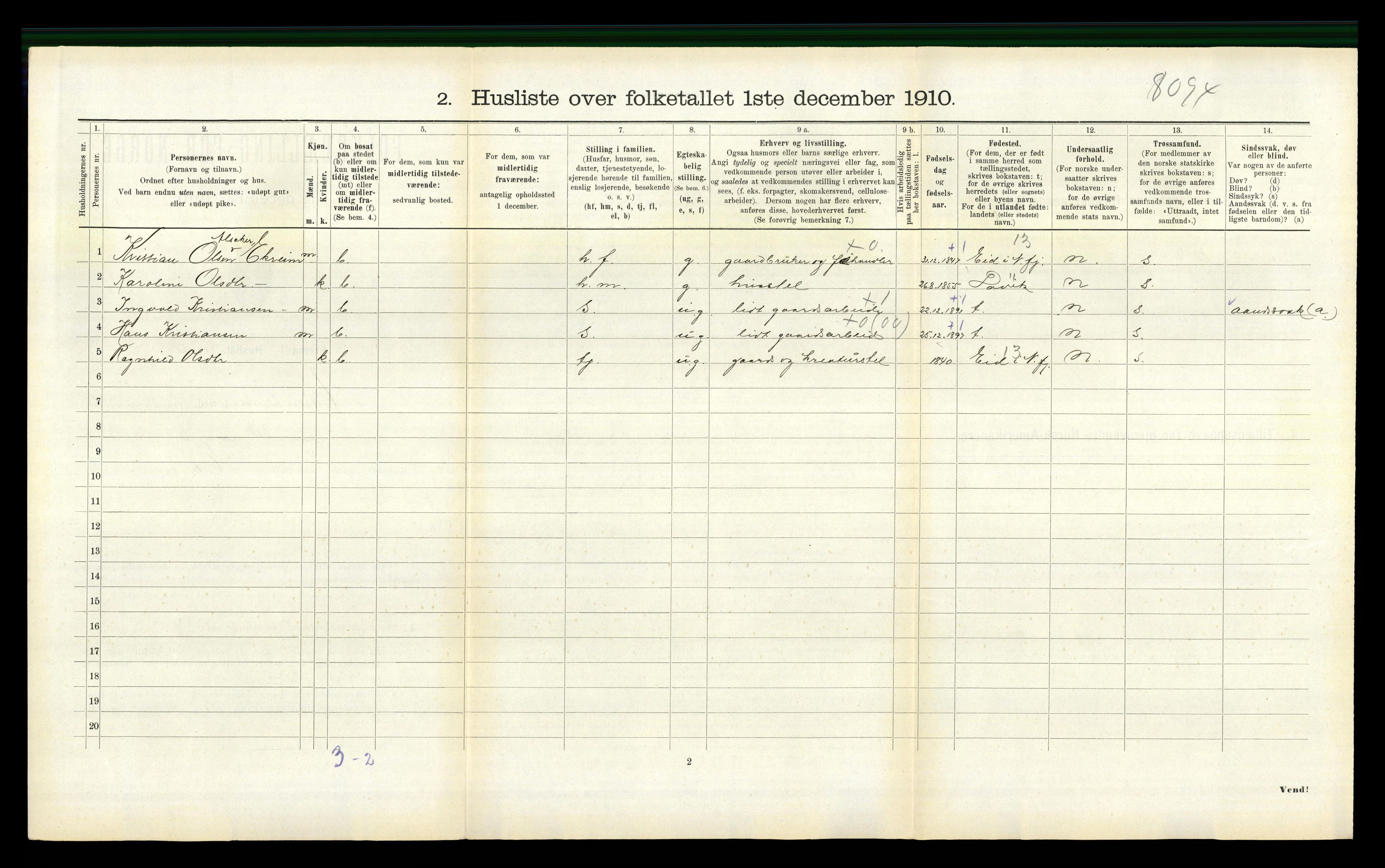 RA, 1910 census for Vanylven, 1910, p. 446