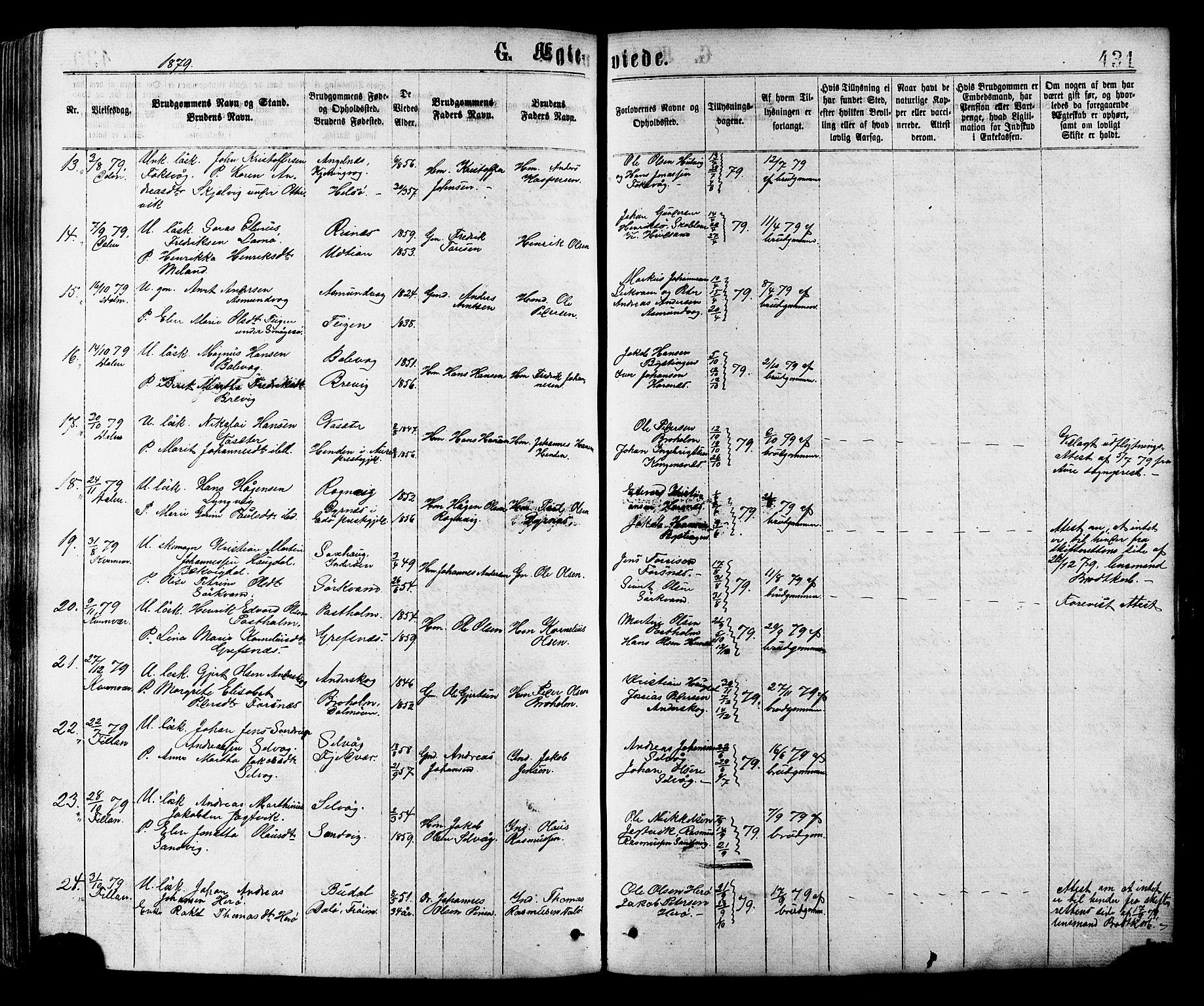 Ministerialprotokoller, klokkerbøker og fødselsregistre - Sør-Trøndelag, SAT/A-1456/634/L0532: Parish register (official) no. 634A08, 1871-1881, p. 431