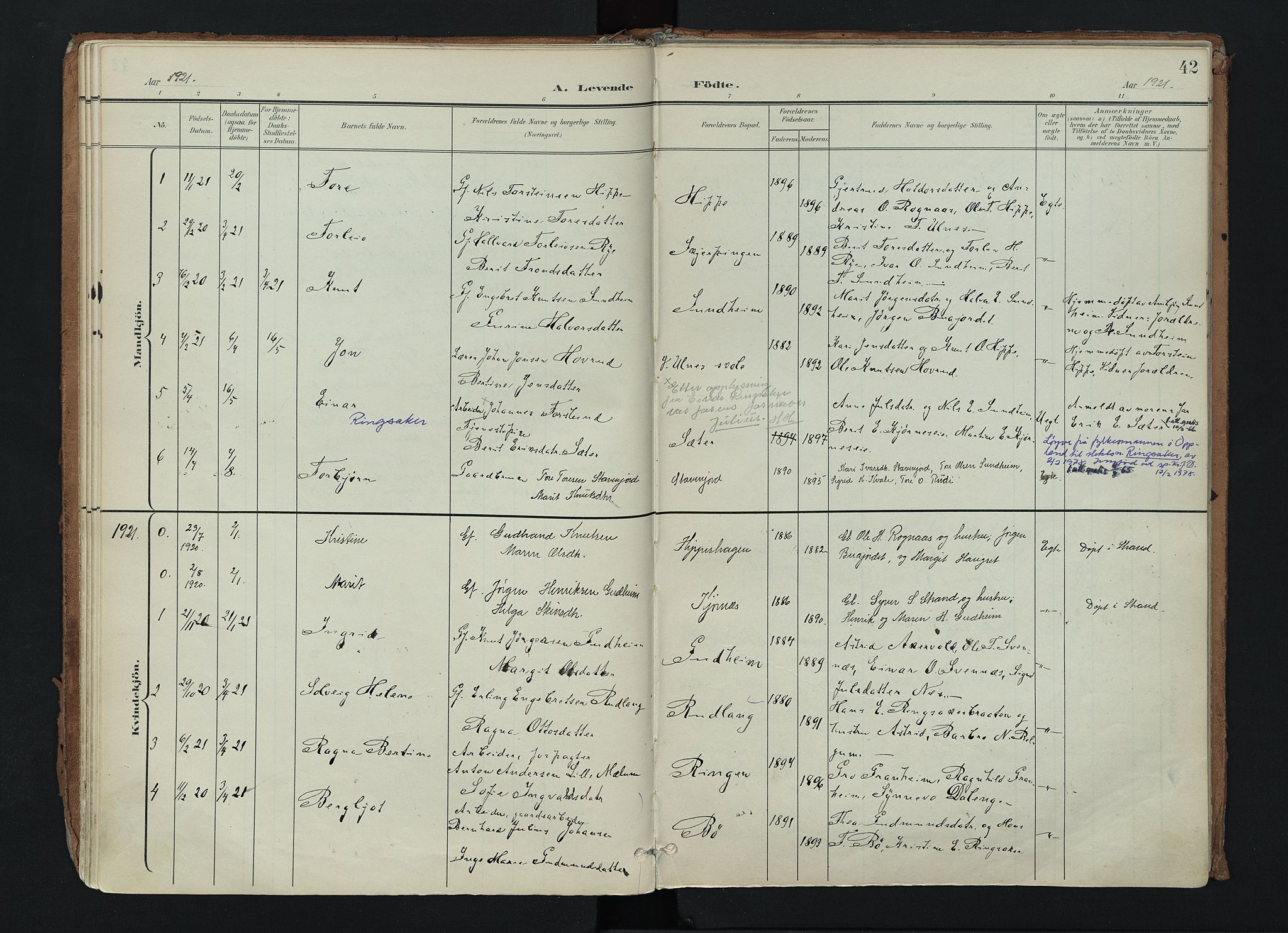 Nord-Aurdal prestekontor, SAH/PREST-132/H/Ha/Haa/L0017: Parish register (official) no. 17, 1897-1926, p. 42