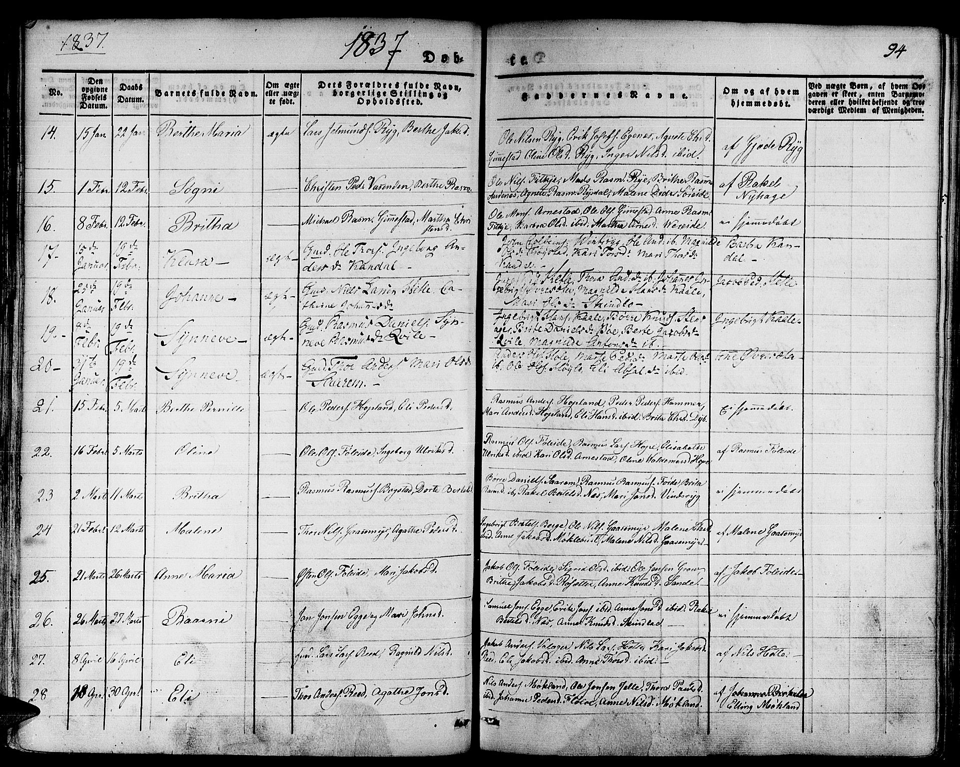Gloppen sokneprestembete, SAB/A-80101/H/Haa/Haaa/L0007: Parish register (official) no. A 7, 1827-1837, p. 94