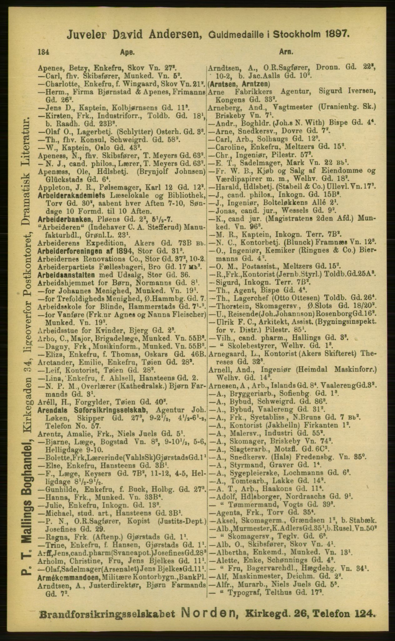 Kristiania/Oslo adressebok, PUBL/-, 1898, p. 134