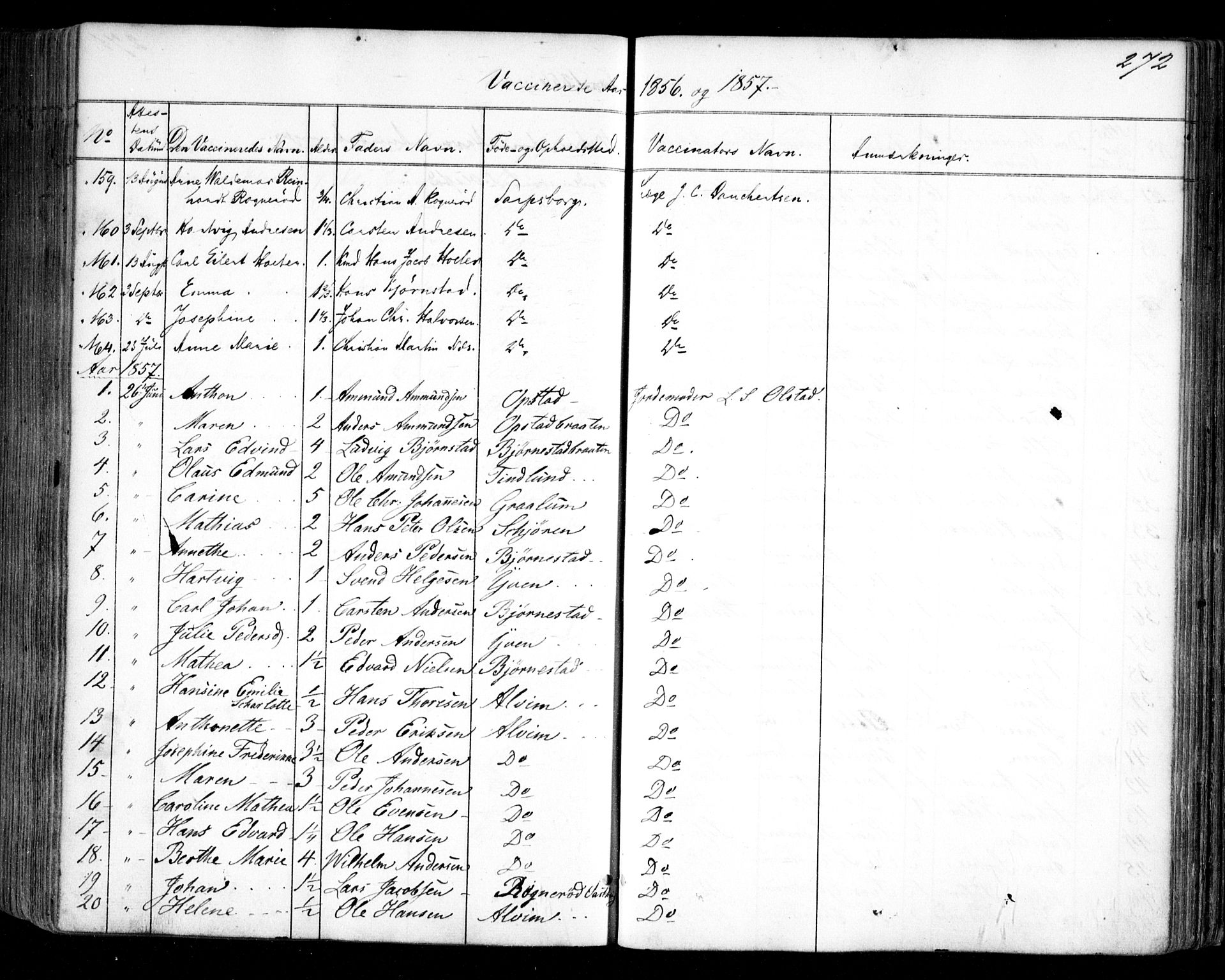 Tune prestekontor Kirkebøker, AV/SAO-A-2007/F/Fa/L0012: Parish register (official) no. 12, 1856-1859, p. 272