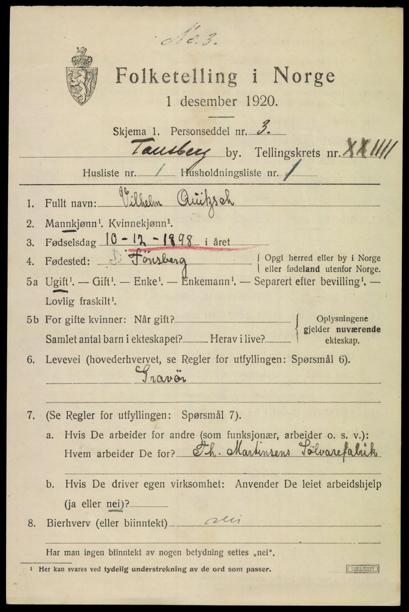 SAKO, 1920 census for Tønsberg, 1920, p. 33251