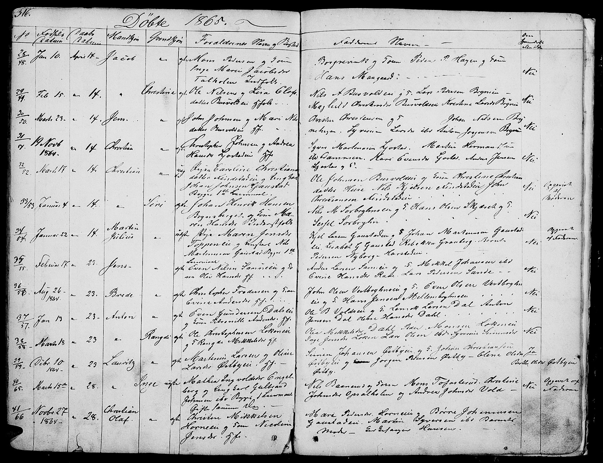 Romedal prestekontor, AV/SAH-PREST-004/L/L0009: Parish register (copy) no. 9, 1846-1866, p. 316