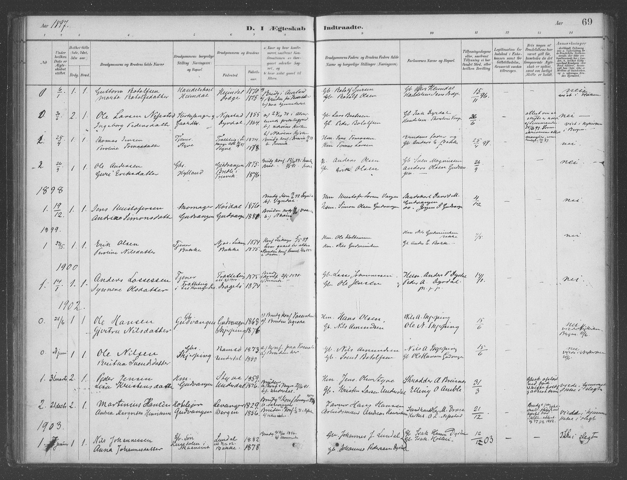 Aurland sokneprestembete, AV/SAB-A-99937/H/Ha/Had/L0001: Parish register (official) no. D  1, 1880-1903, p. 69