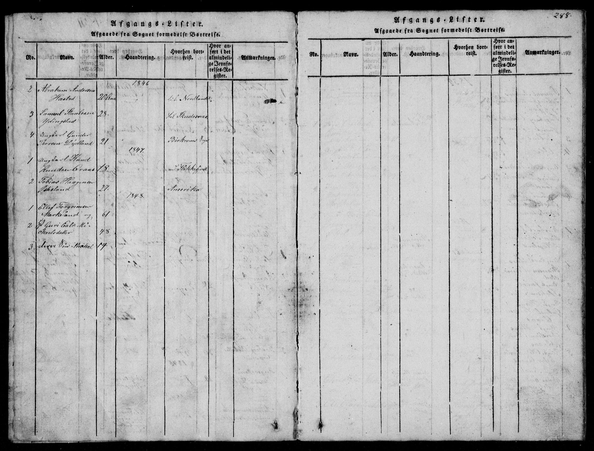 Lyngdal sokneprestkontor, AV/SAK-1111-0029/F/Fb/Fbb/L0001: Parish register (copy) no. B 1, 1816-1900, p. 288