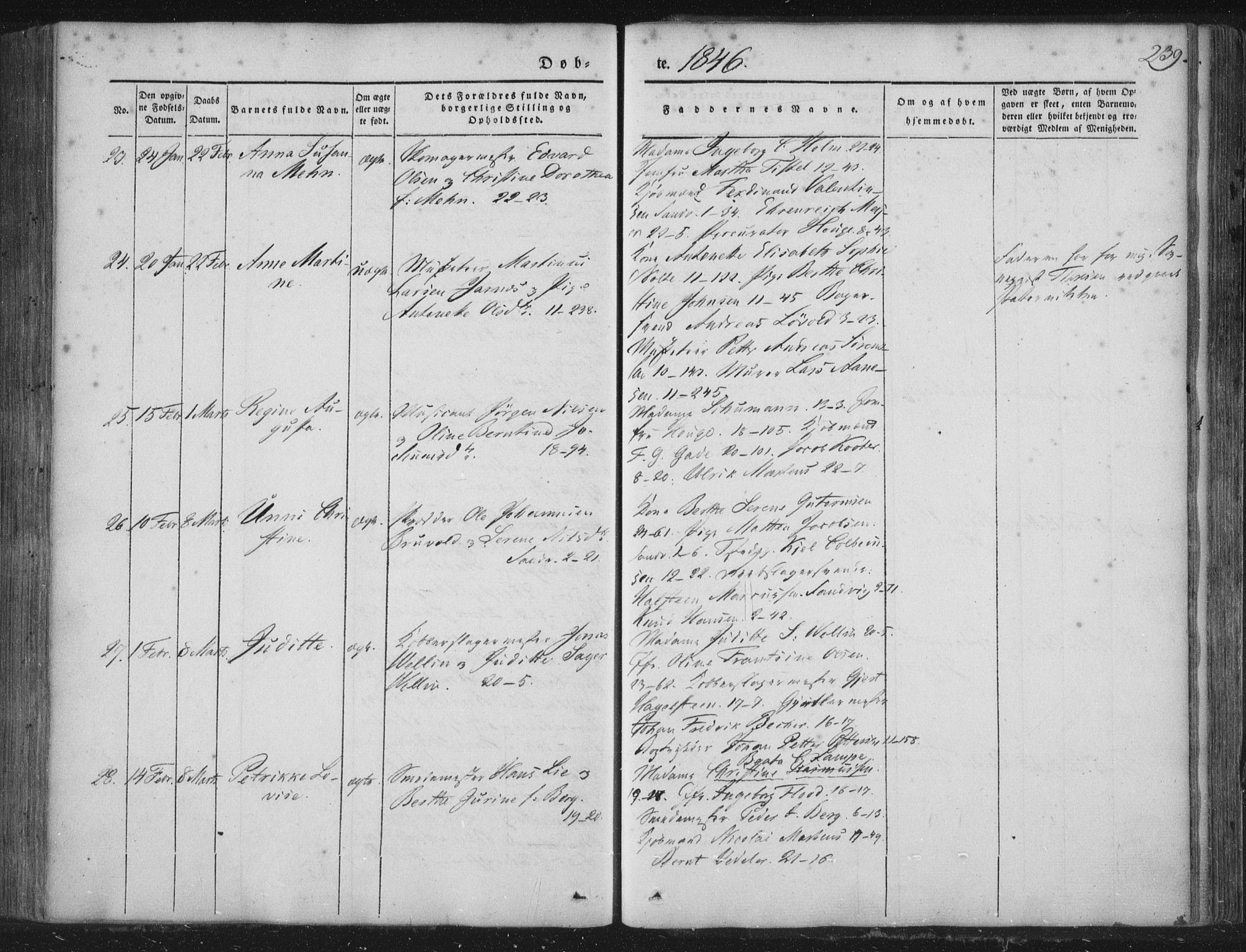 Korskirken sokneprestembete, SAB/A-76101/H/Haa/L0016: Parish register (official) no. B 2, 1841-1851, p. 239