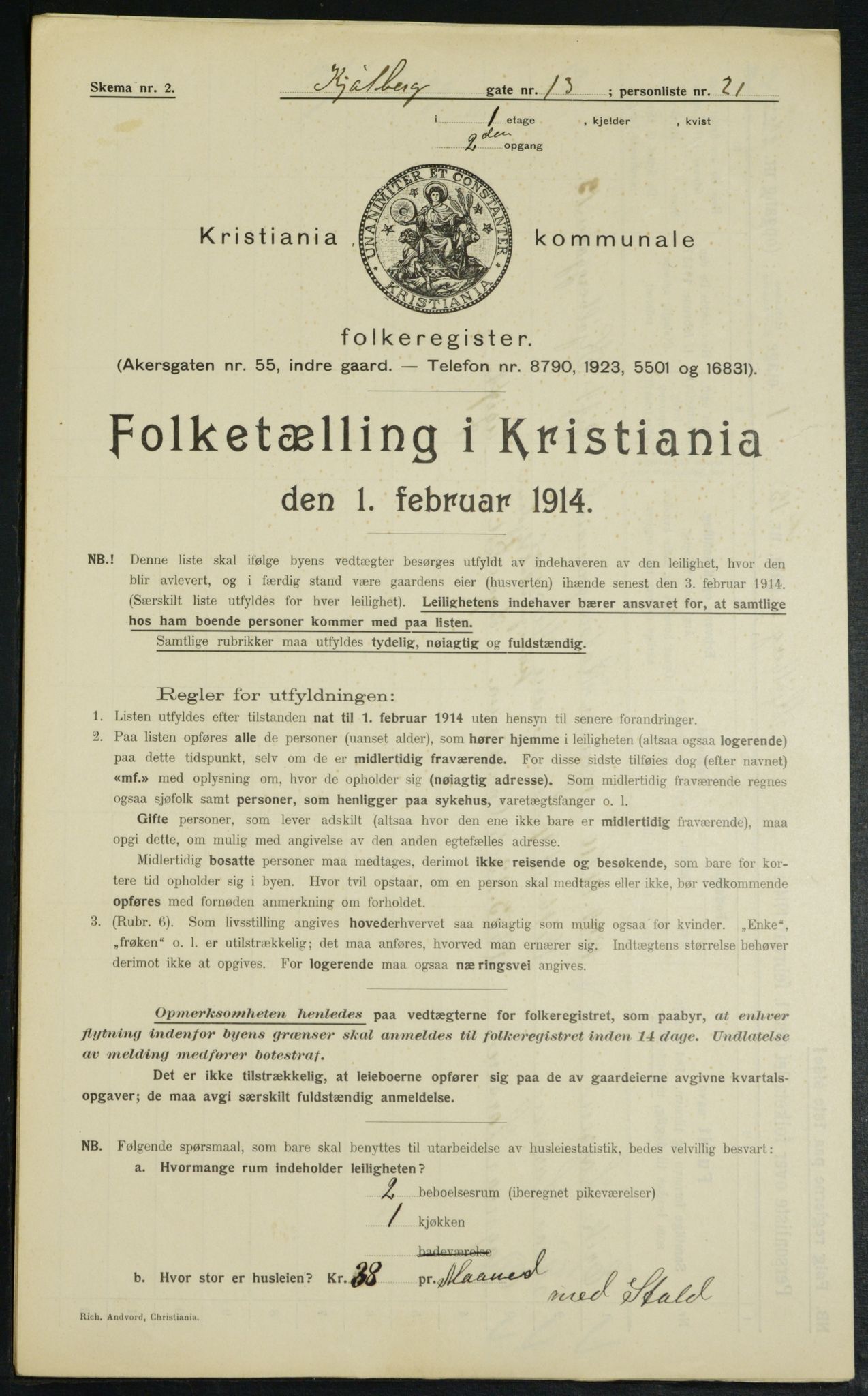 OBA, Municipal Census 1914 for Kristiania, 1914, p. 51489