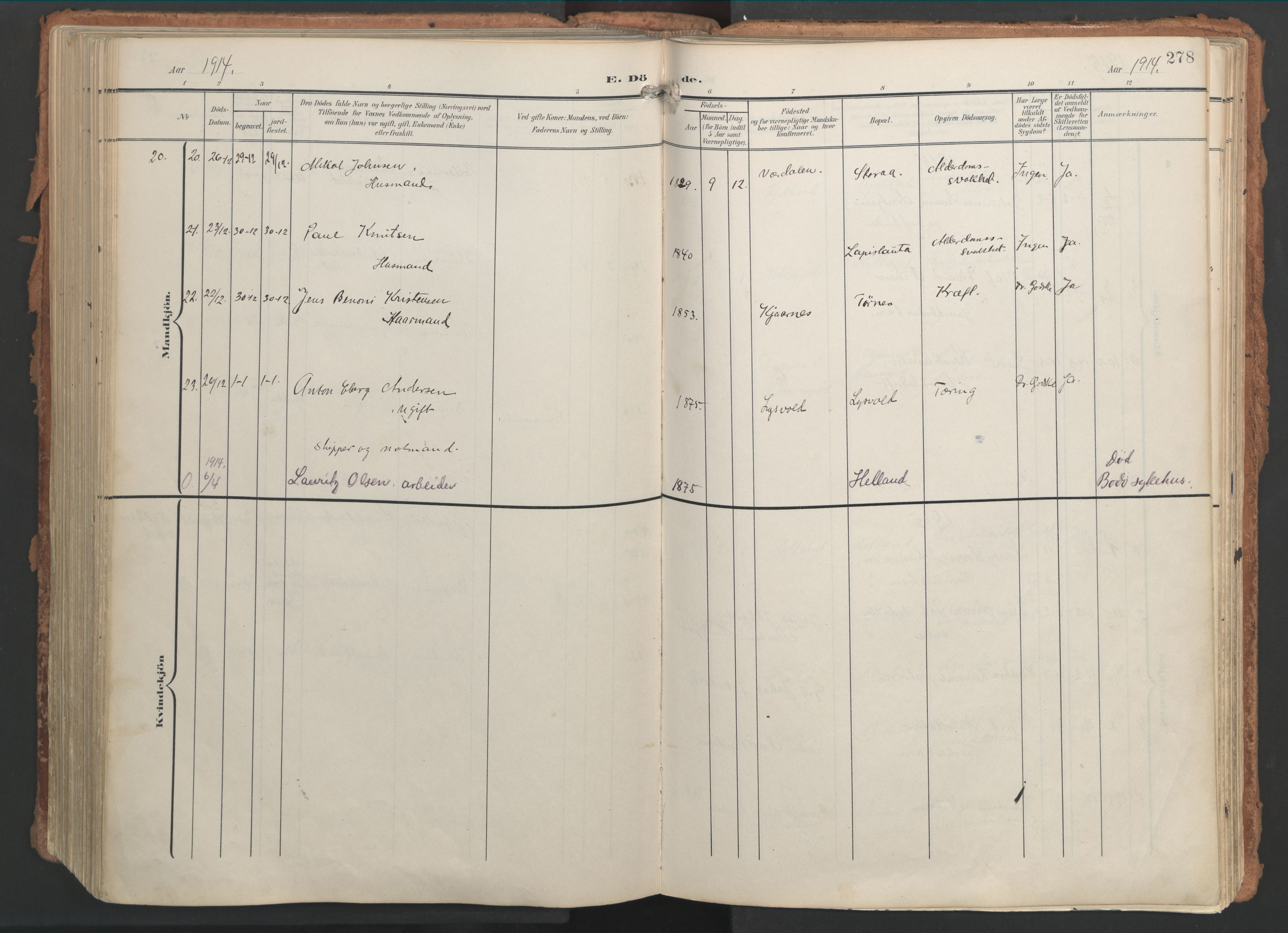 Ministerialprotokoller, klokkerbøker og fødselsregistre - Nordland, AV/SAT-A-1459/861/L0871: Parish register (official) no. 861A06, 1903-1916, p. 278