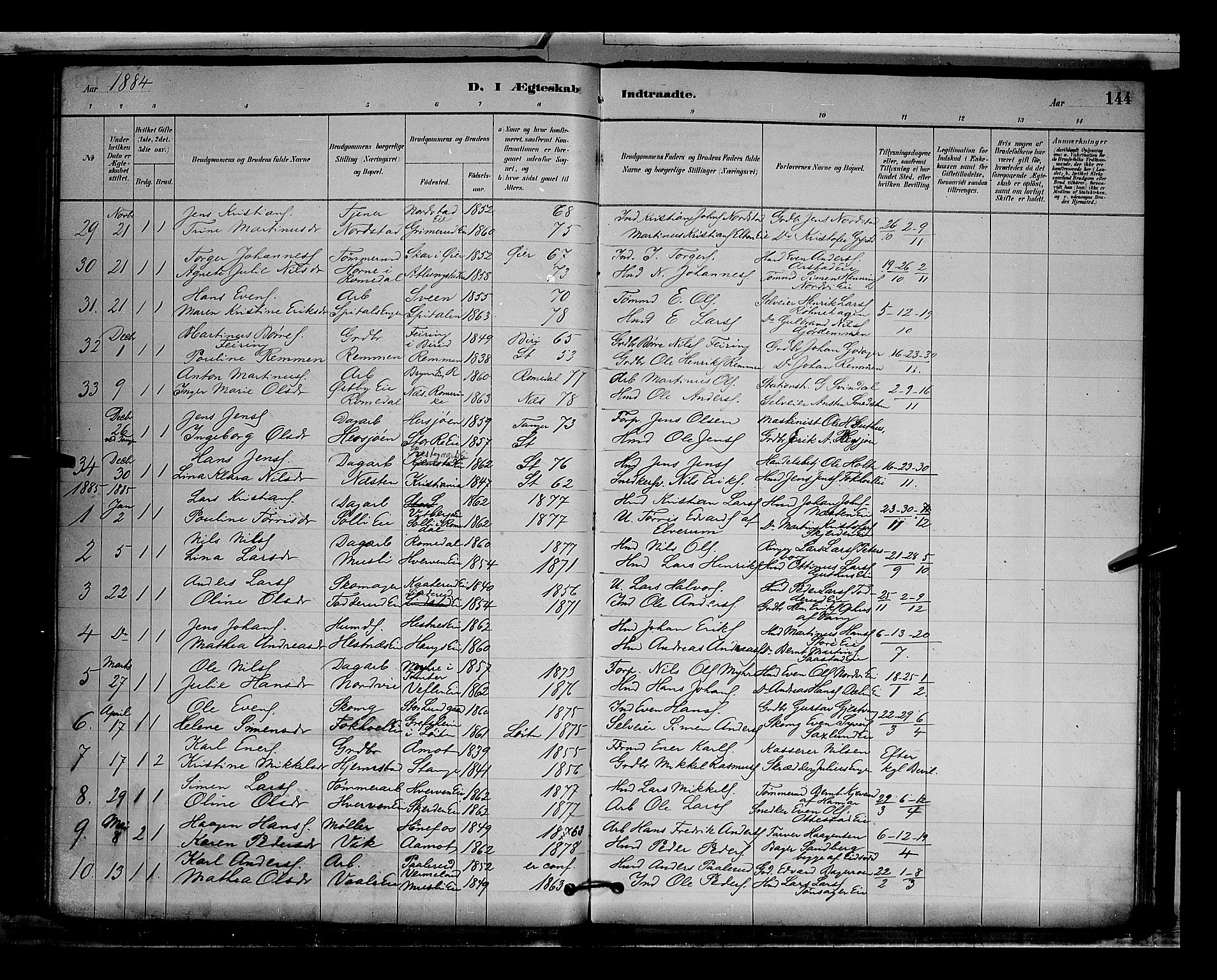 Stange prestekontor, AV/SAH-PREST-002/L/L0009: Parish register (copy) no. 9, 1883-1899, p. 144