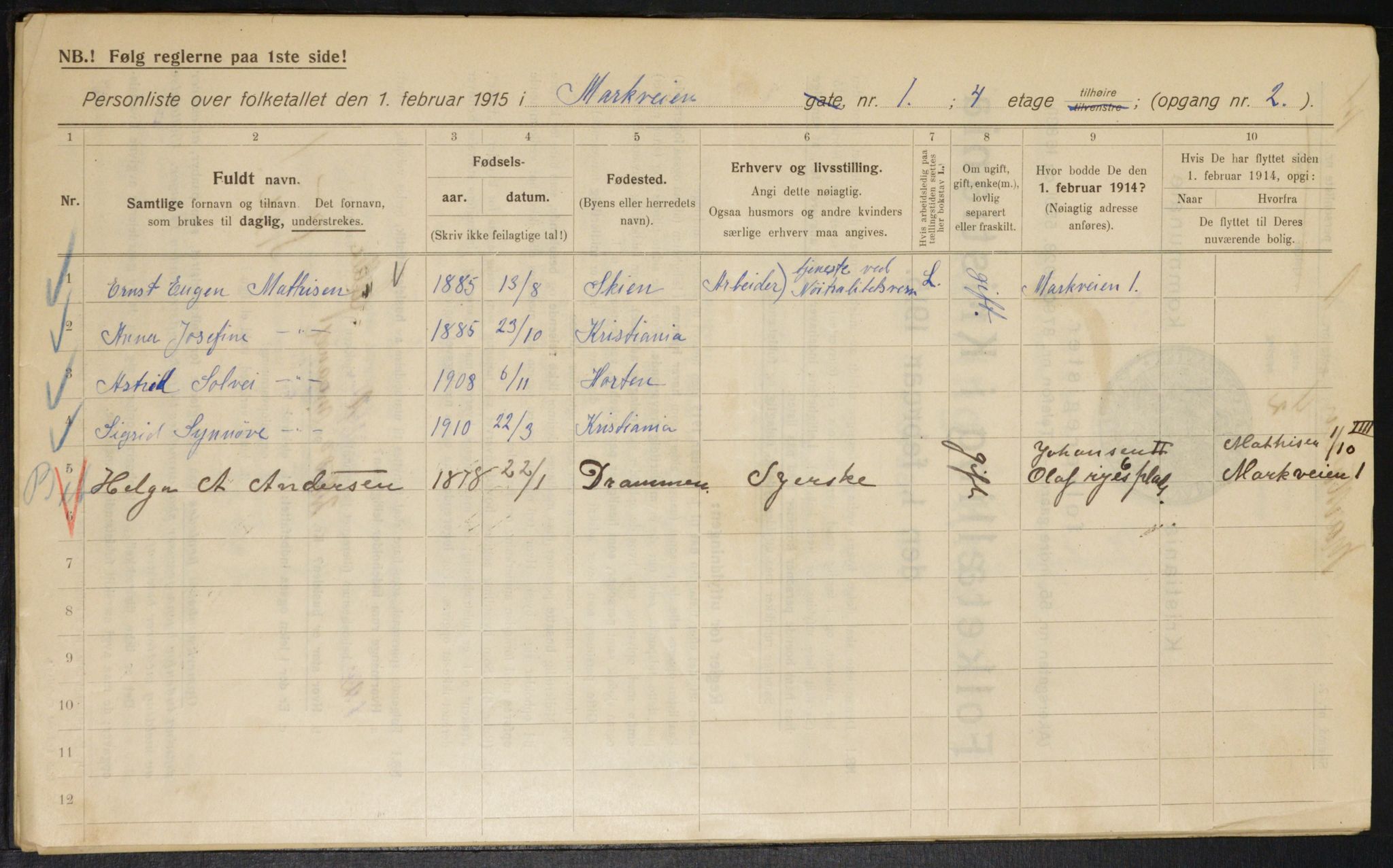 OBA, Municipal Census 1915 for Kristiania, 1915, p. 62328