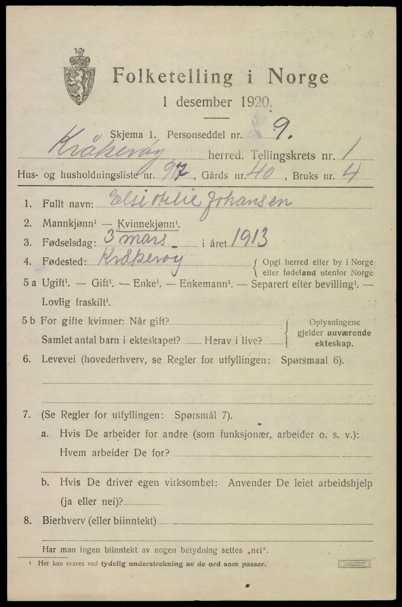 SAO, 1920 census for Kråkerøy, 1920, p. 2380