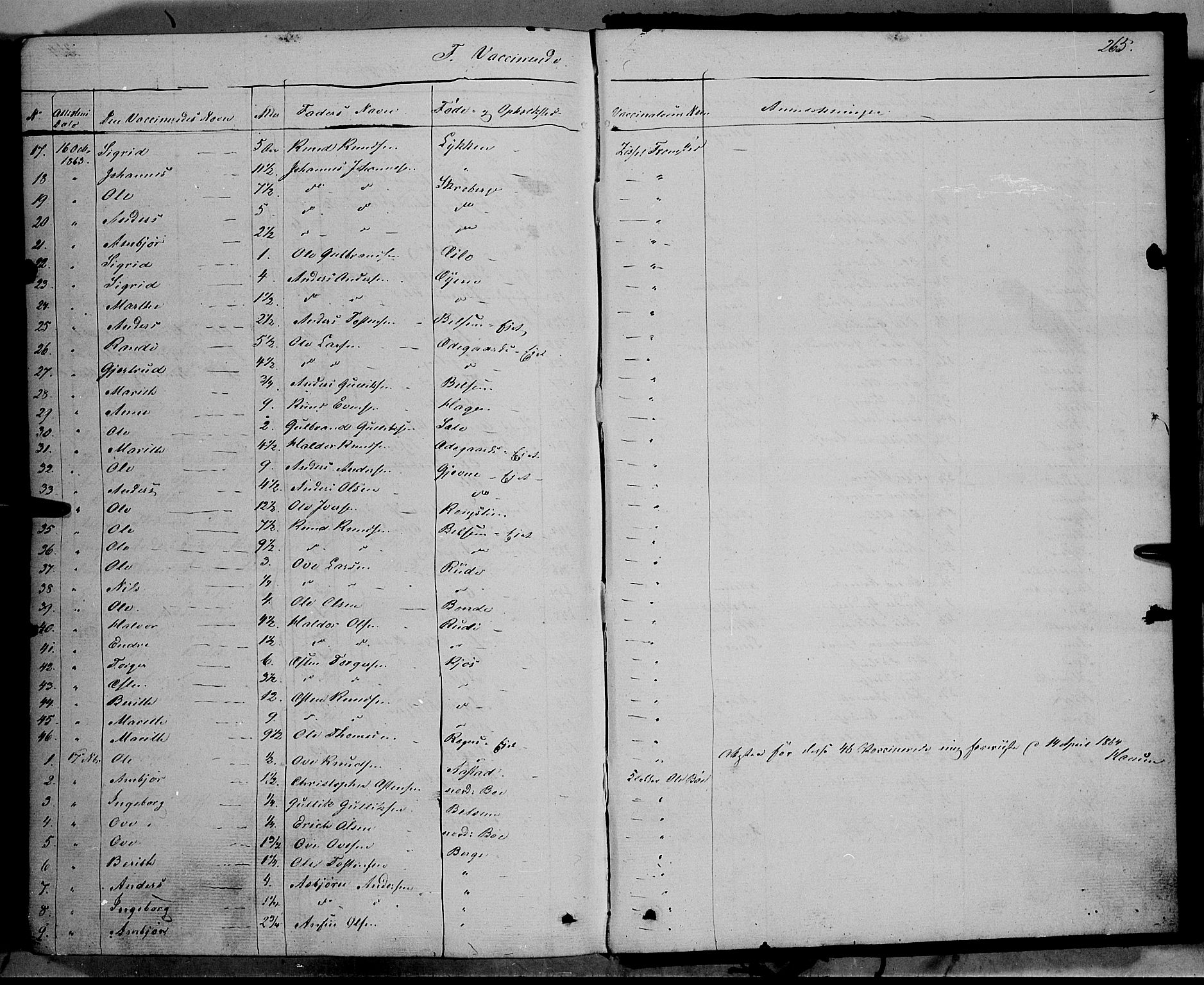 Vang prestekontor, Valdres, SAH/PREST-140/H/Ha/L0006: Parish register (official) no. 6, 1846-1864, p. 265