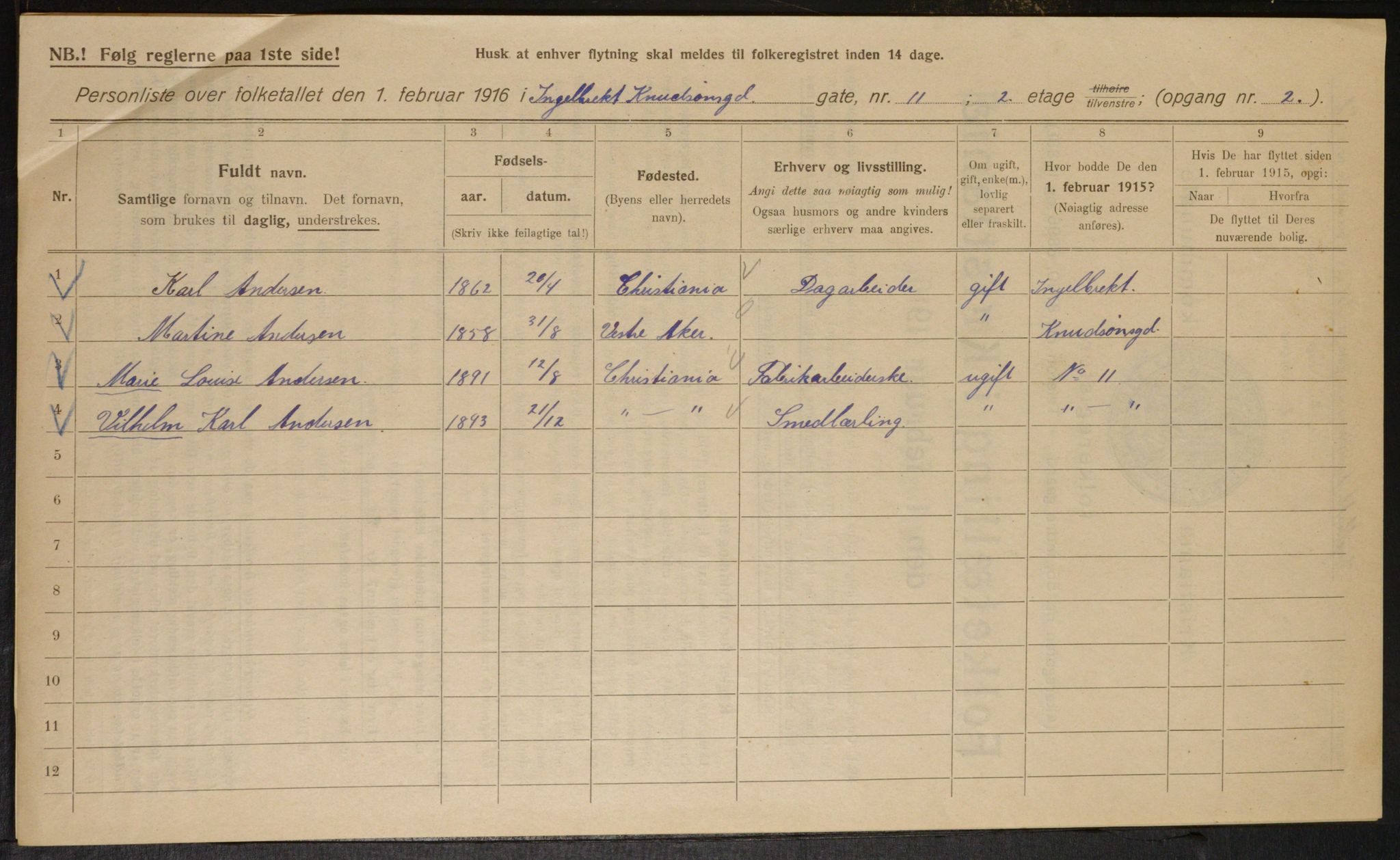 OBA, Municipal Census 1916 for Kristiania, 1916, p. 44846