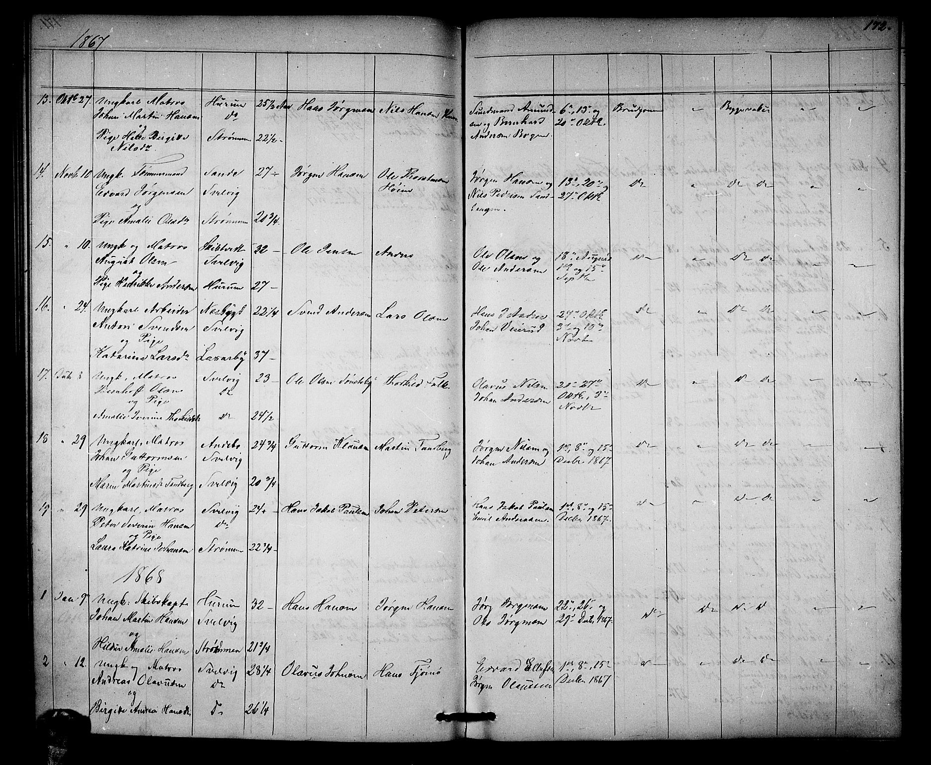 Strømm kirkebøker, AV/SAKO-A-322/G/Ga/L0001: Parish register (copy) no. I 1, 1861-1885, p. 172