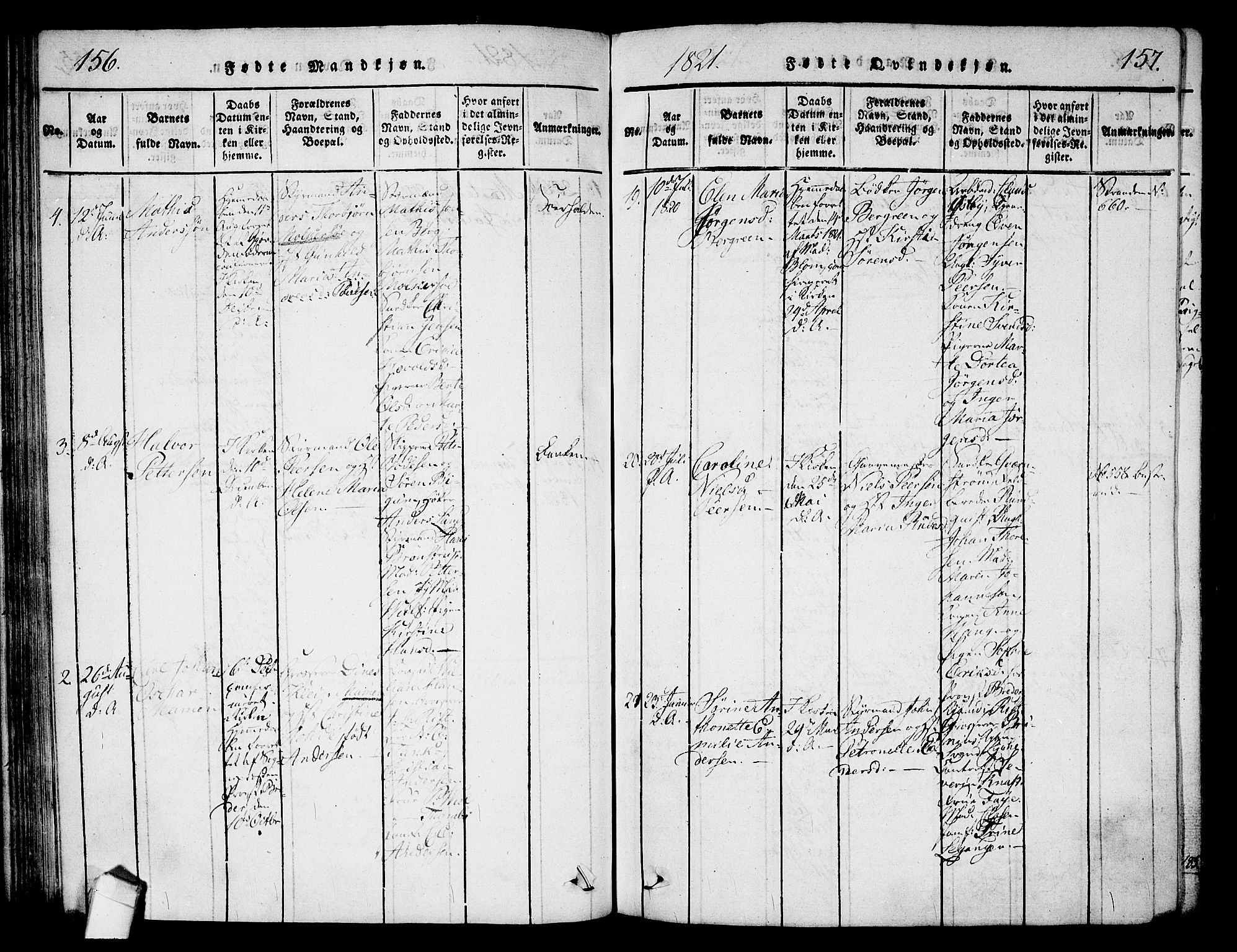 Halden prestekontor Kirkebøker, AV/SAO-A-10909/G/Ga/L0001: Parish register (copy) no. 1, 1815-1833, p. 156-157