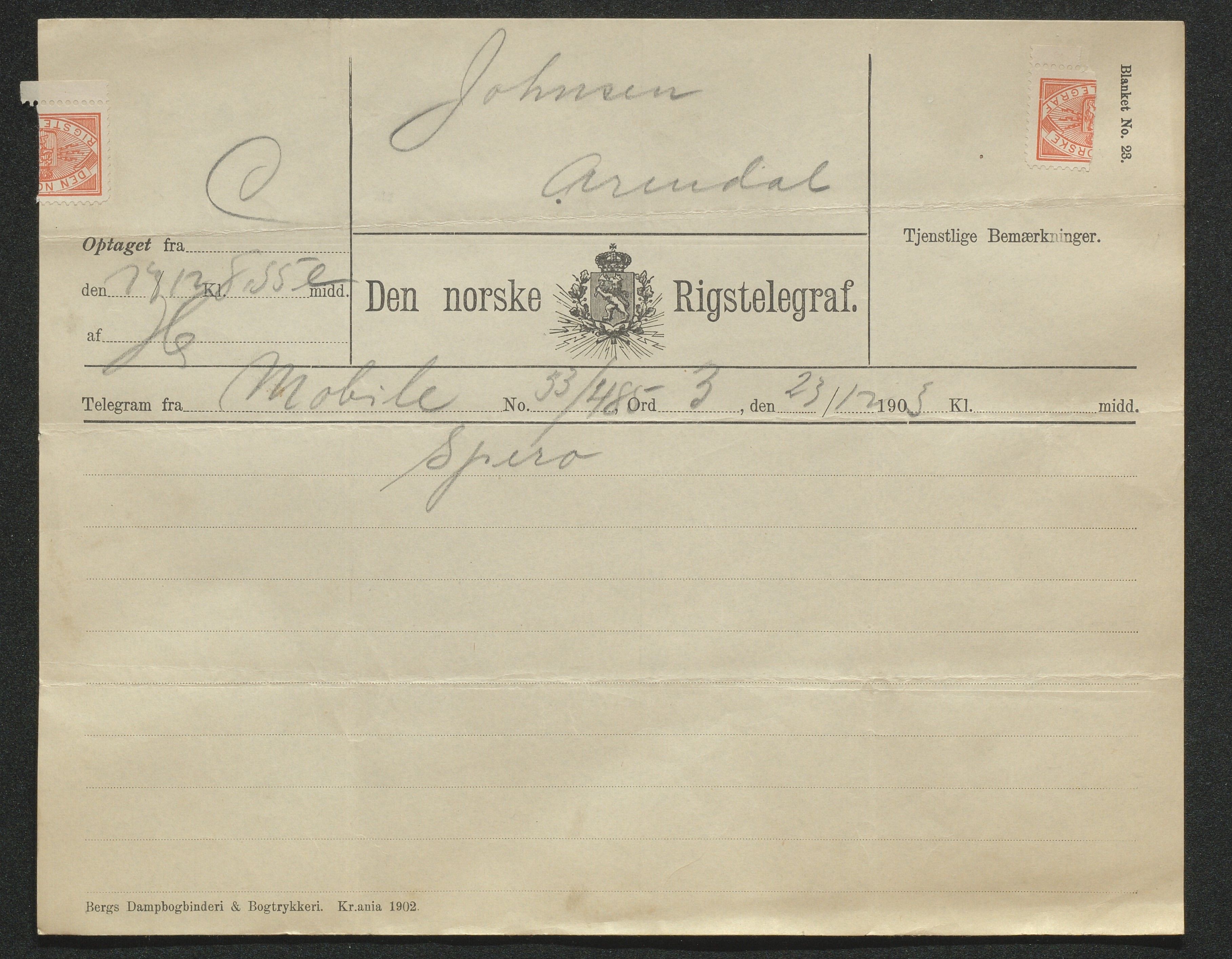 Arendals Dampskibsselskab (ADS), AAKS/PA-1716/1/15/L0018: Skipspapirer D/S Spero, 1898-1904